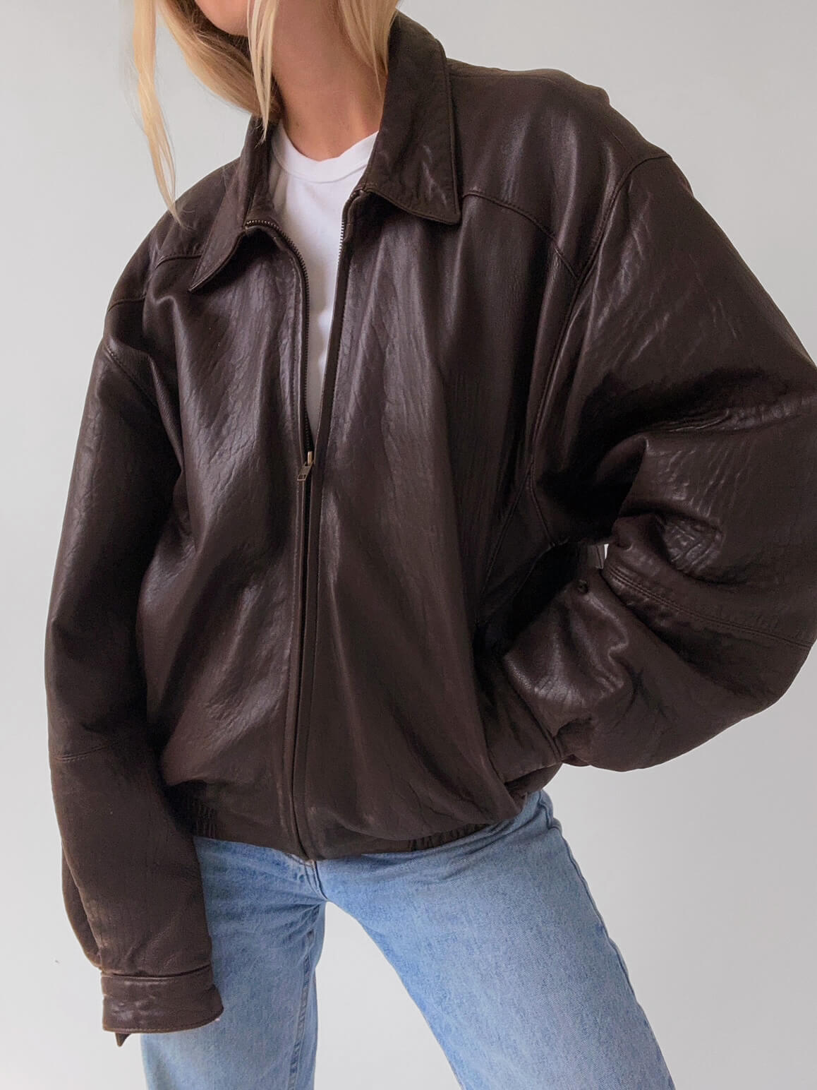 Vintage leather bomber jacket on sale womens