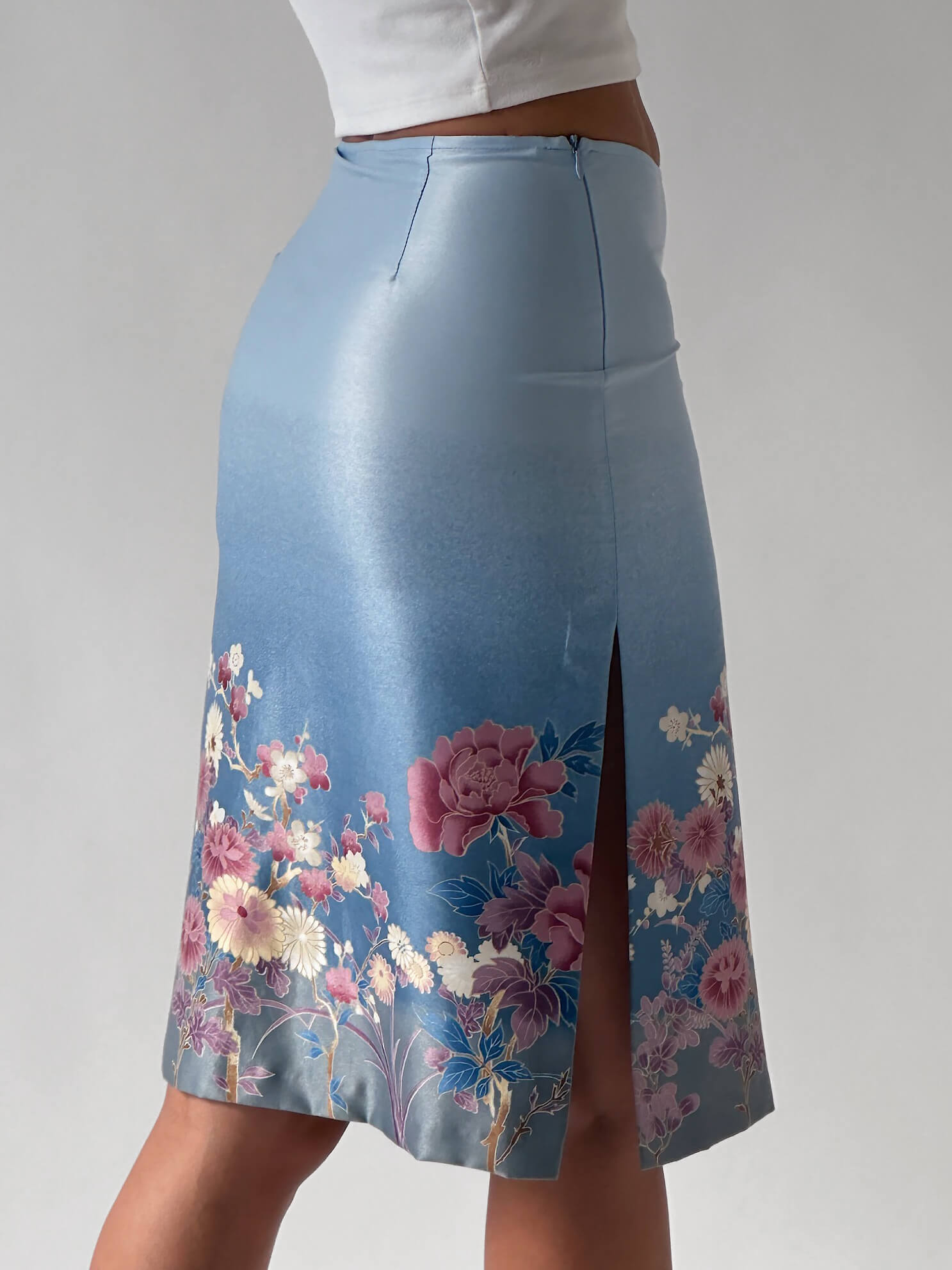 Vintage SISLEY Blossom Satin Skirt | XS