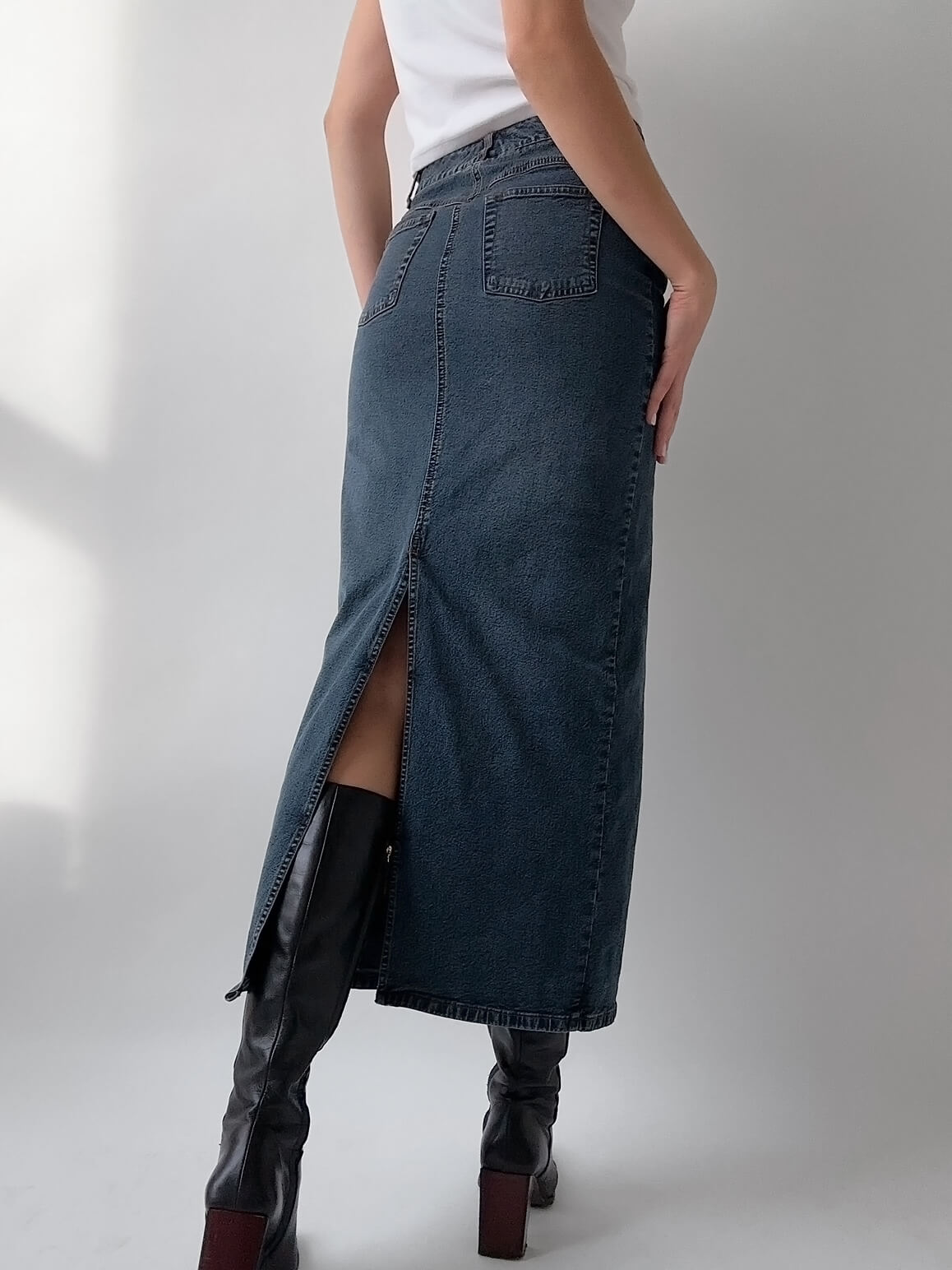 Vintage CONTRAST JEANS Maxi Denim Skirt | XS/4