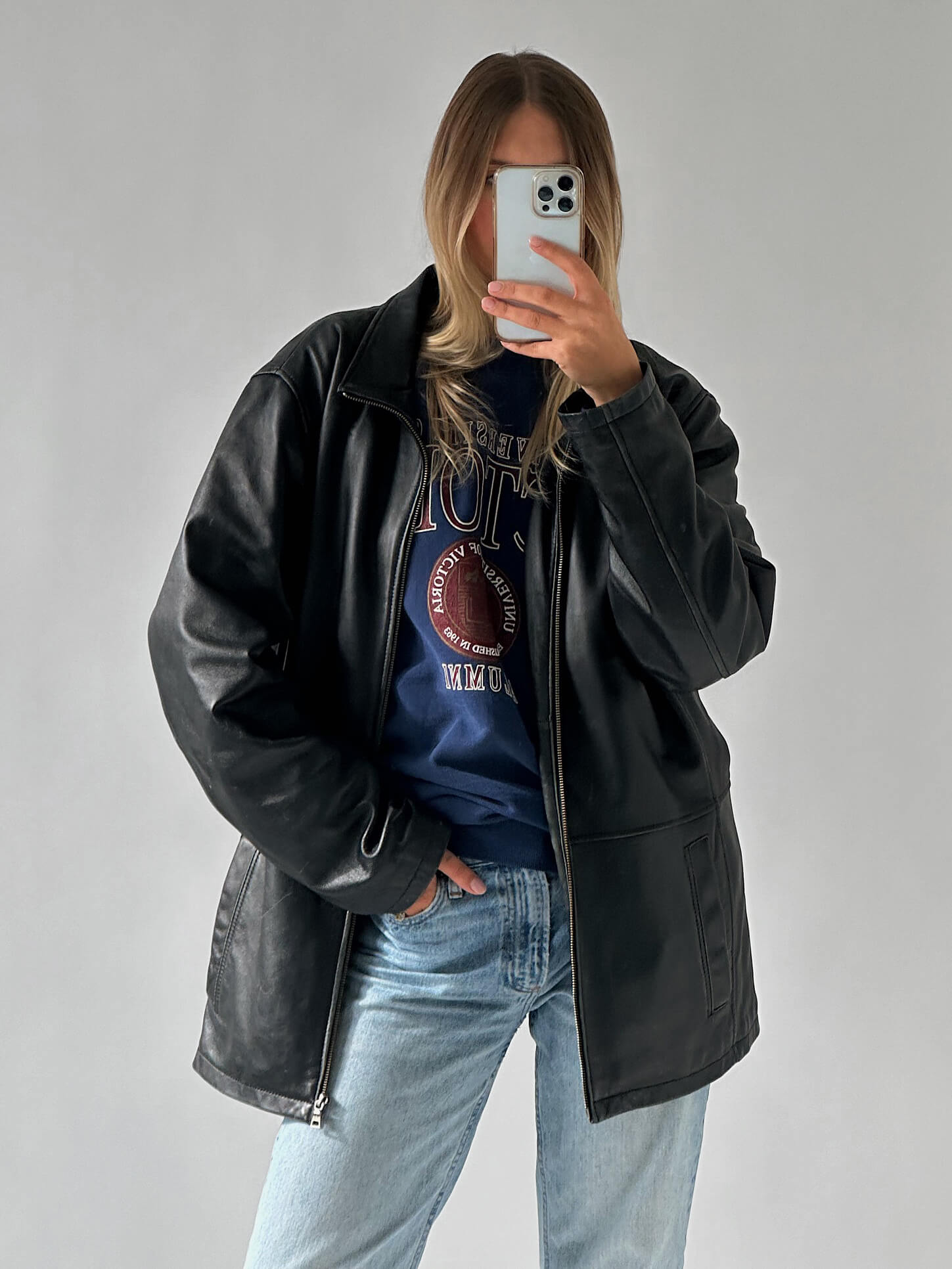 Vintage Oversized Straight Fit Leather Jacket | S-L