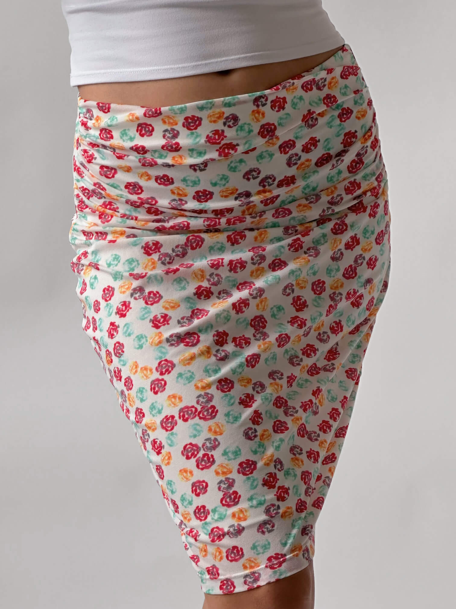 Vintage Floral Ruched Mesh Midi Skirt | S