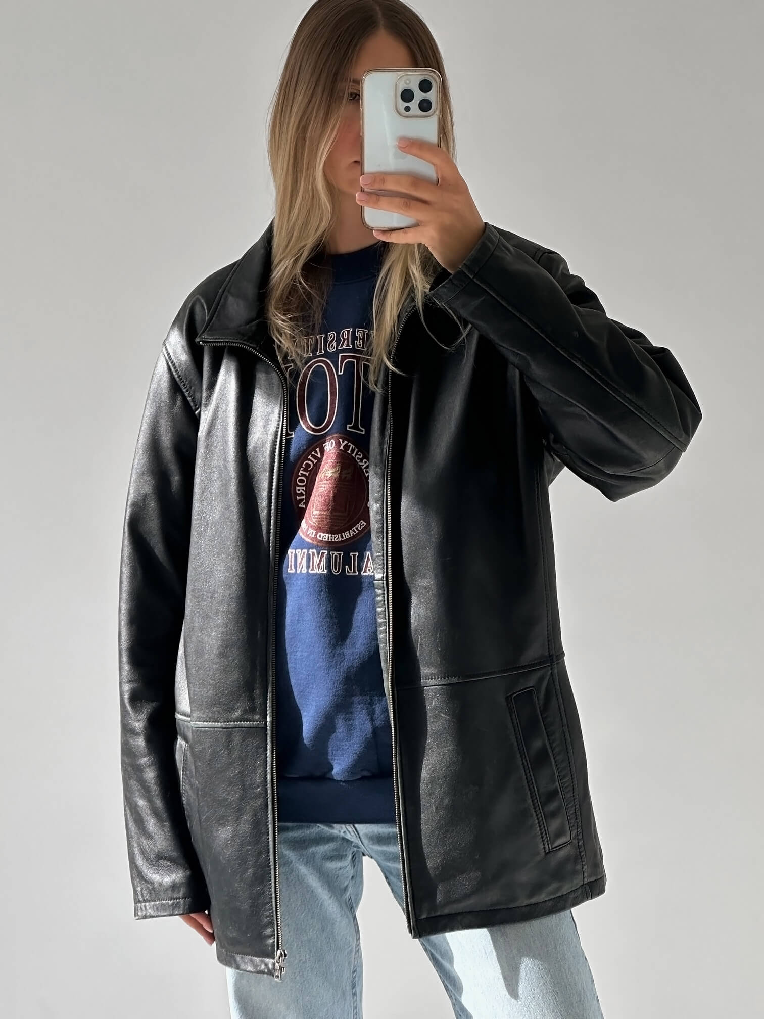 Vintage Oversized Straight Fit Leather Jacket | S-L