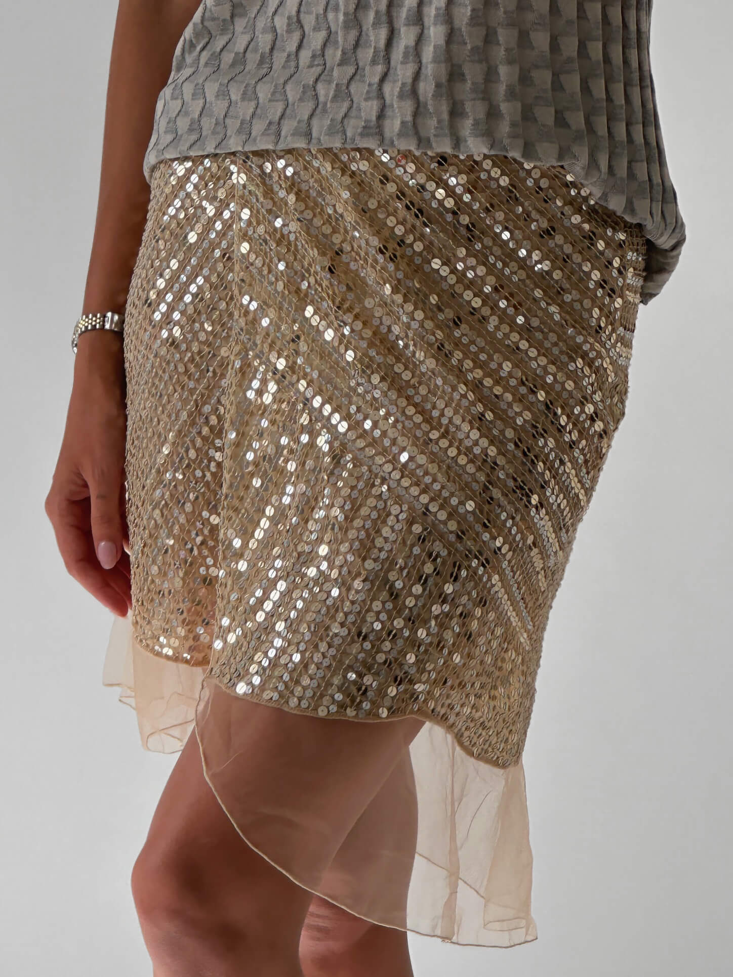 Vintage Italian Designer Sequin Mesh Skirt | S/M