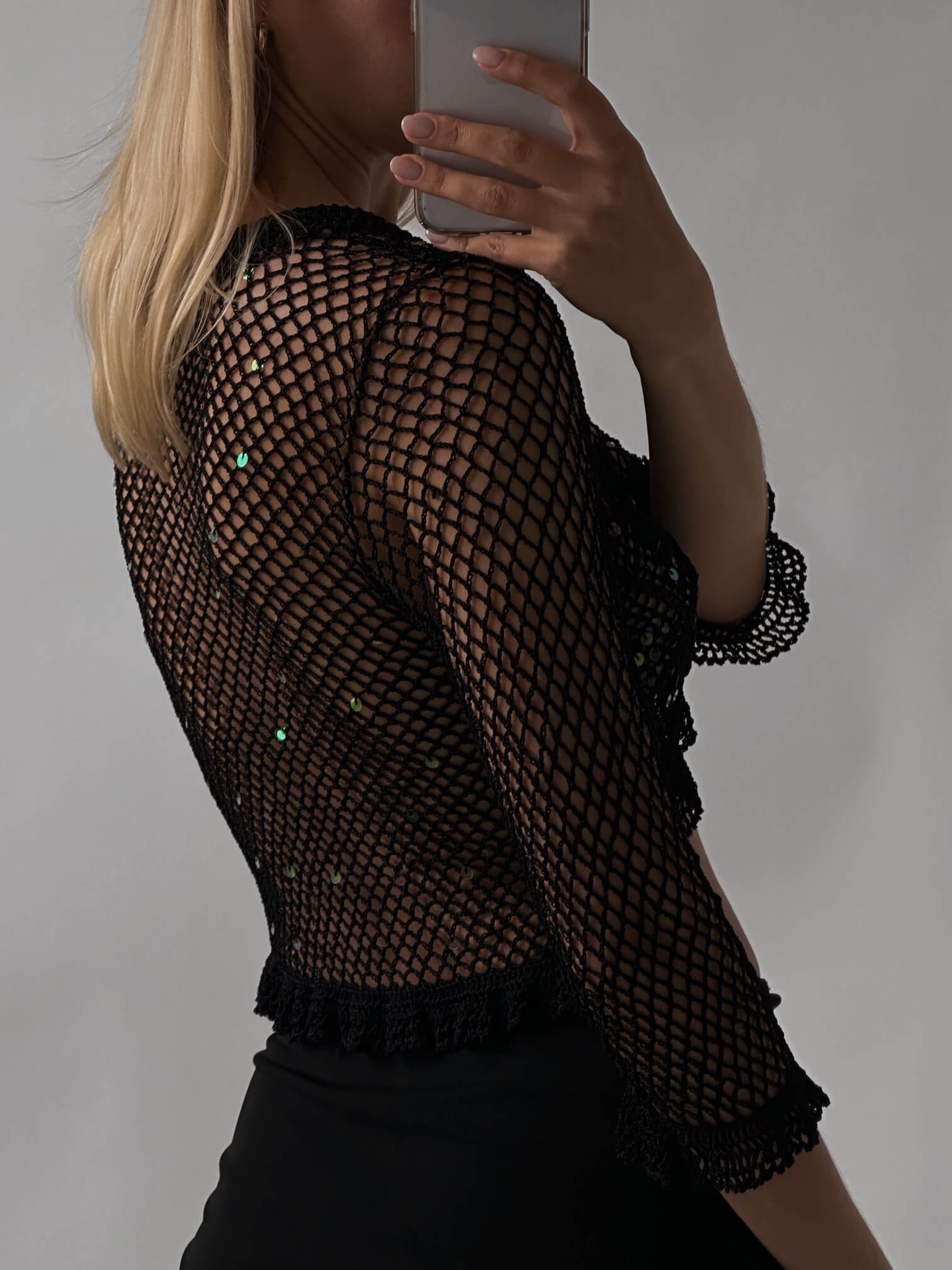 Vintage Crochet Sequin Cardigan | S