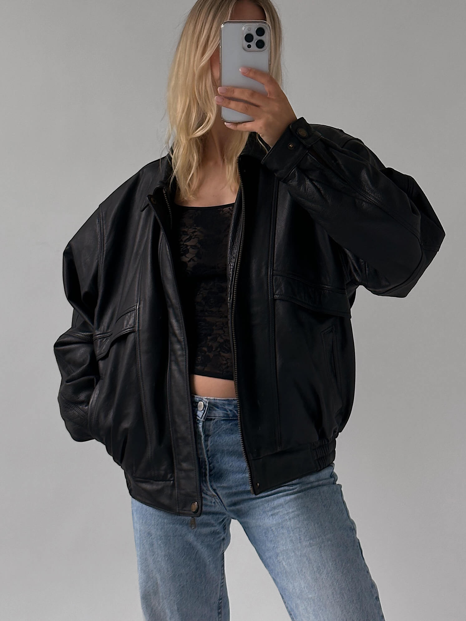 Vintage Boulevard Club Oversized Leather Bomber Jacket | XS-XL
