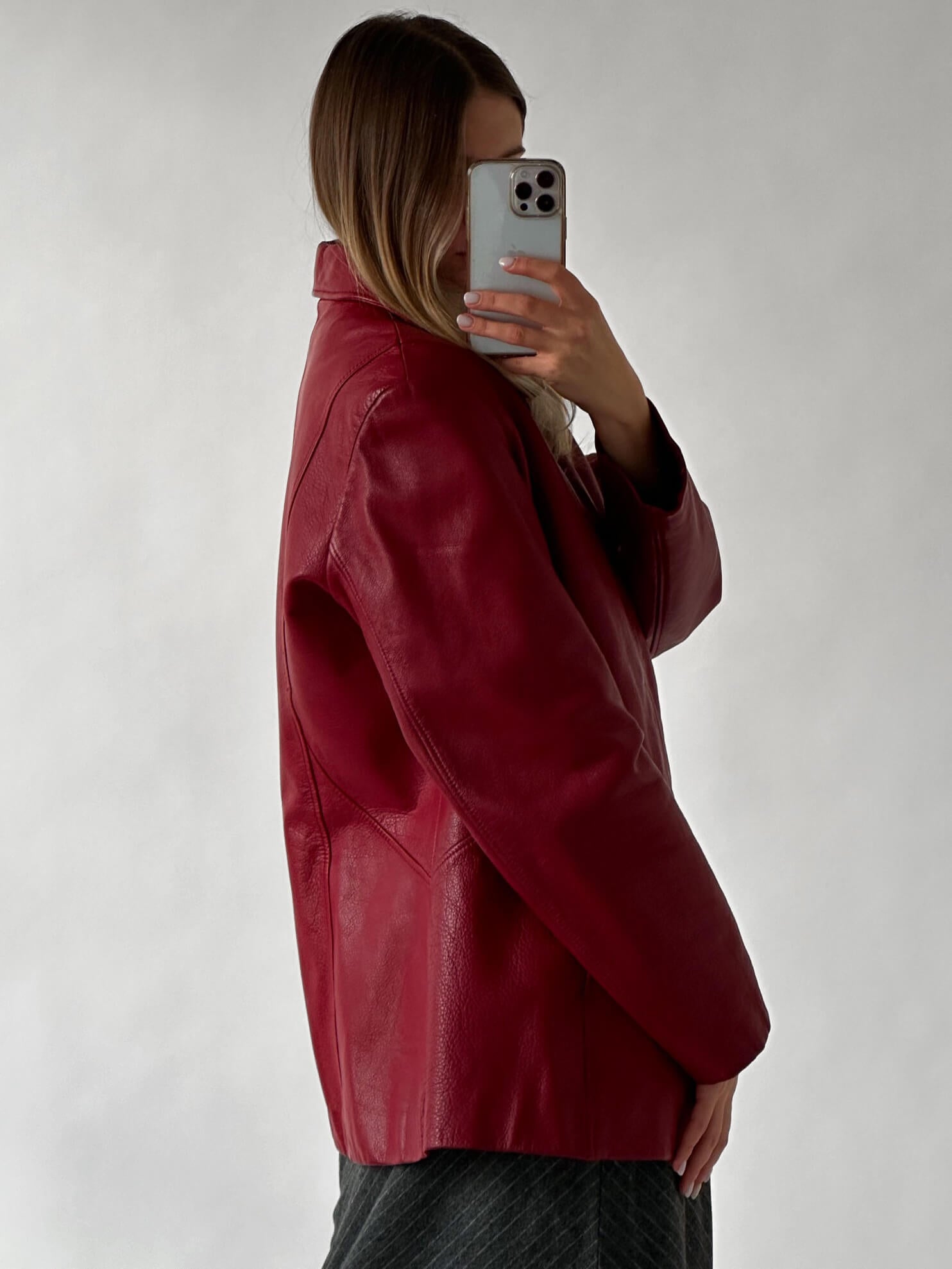 Vintage Oversized Crimson Straight Fit Leather Jacket | XS-L