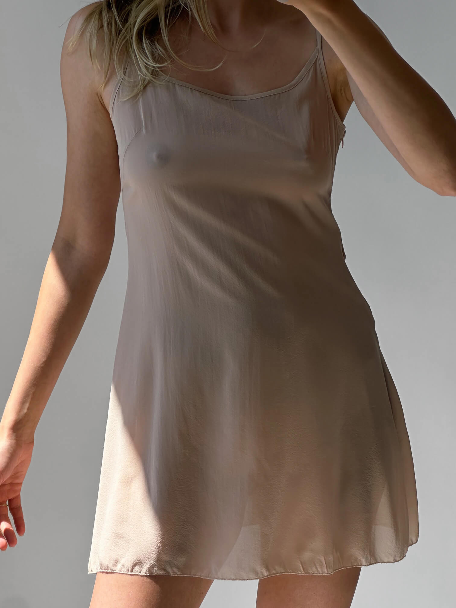 Vintage Blush Sheer Silk Slip Dress | M