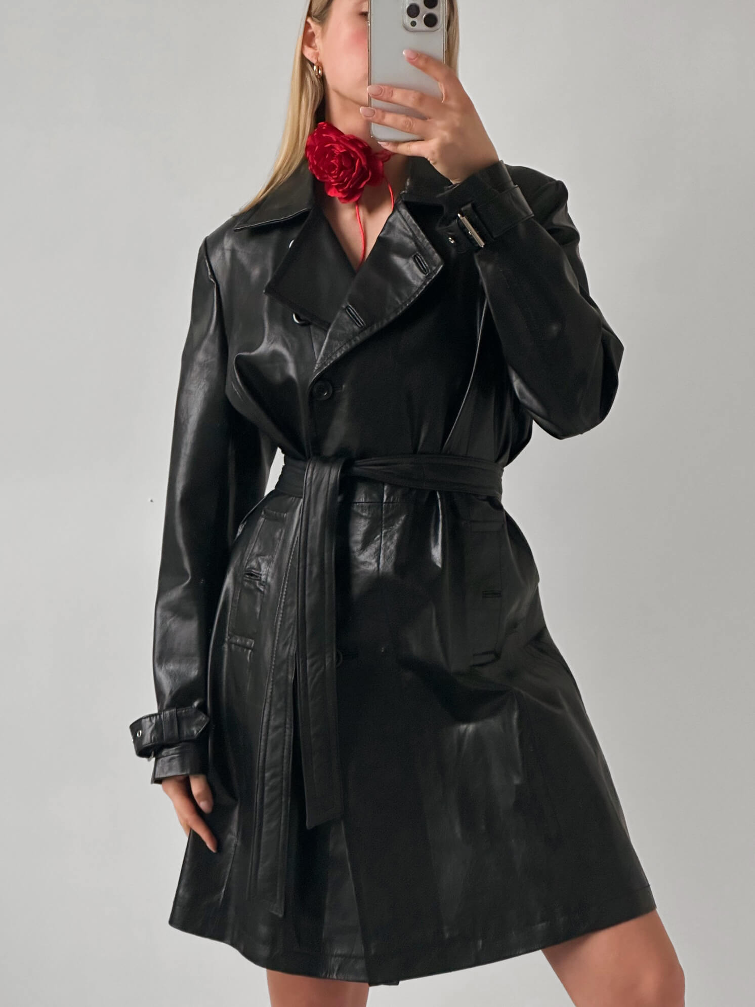 Vintage Oversized Classic Leather Trench Coat | XS-L