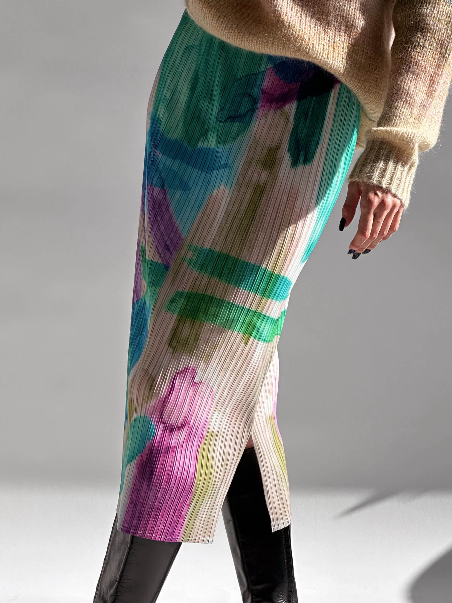 Vintage Plisse Pleated Watercolor Skirt | XS-M