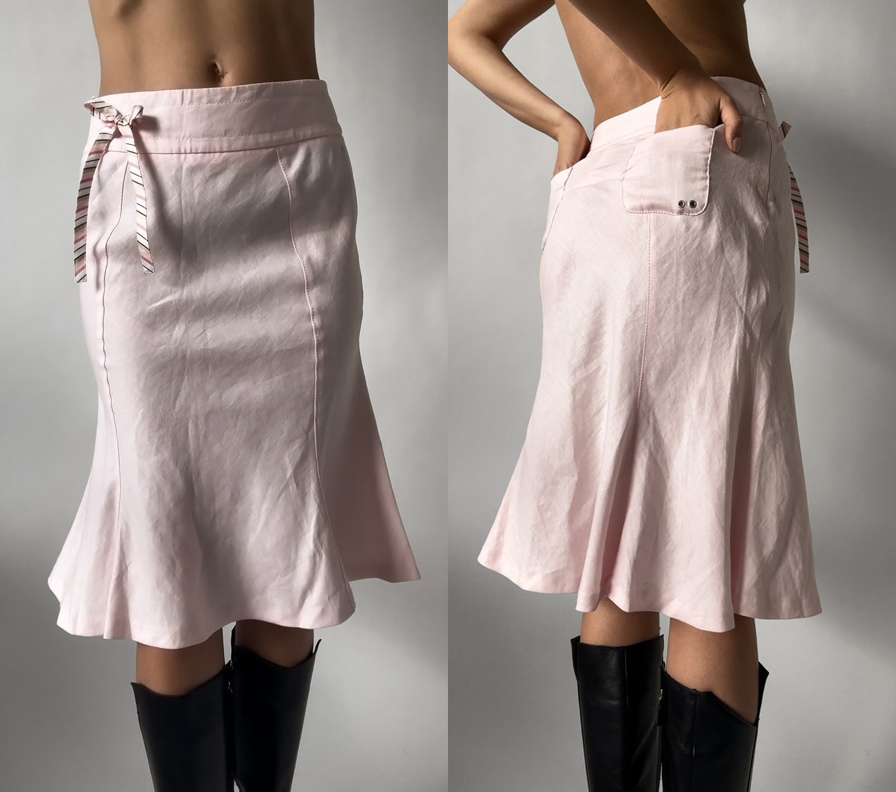 2005 TOMMY HILFIGER Pink Linen Midi Skirt | 4/S