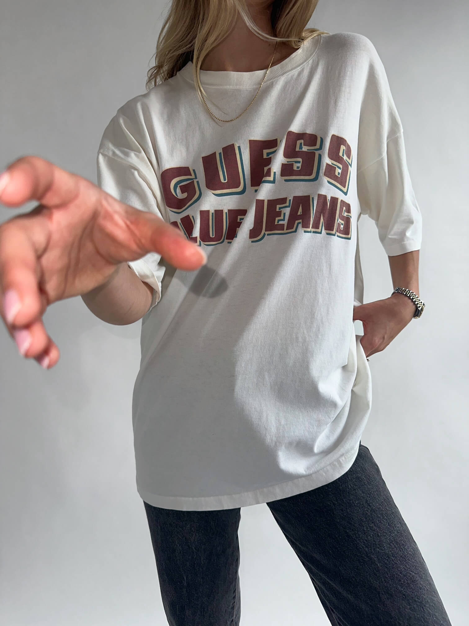 Vintage GUESS BLUE JEANS Distressed Oversized Tee | XL