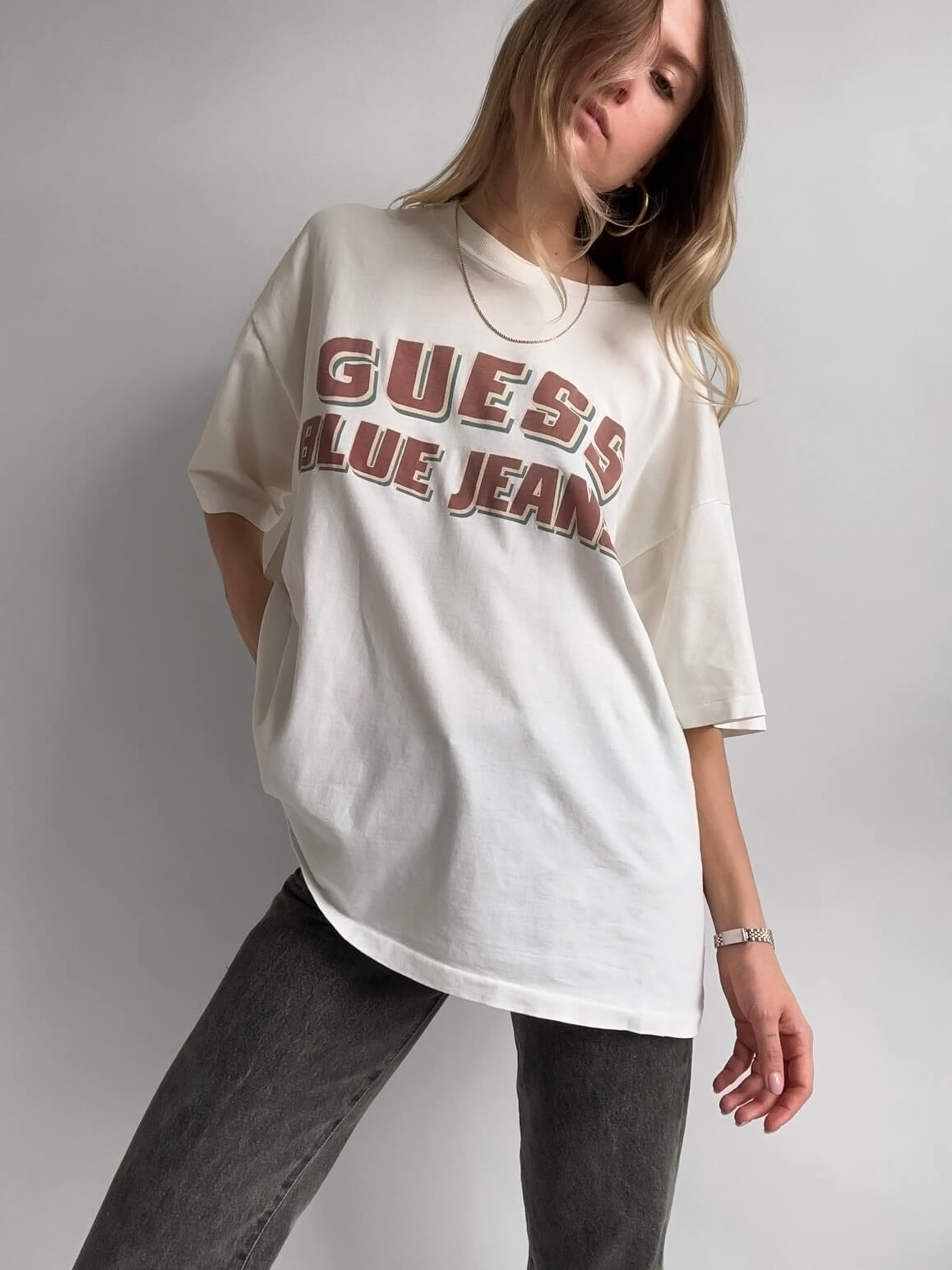 Vintage GUESS BLUE JEANS Distressed Oversized Tee | XL