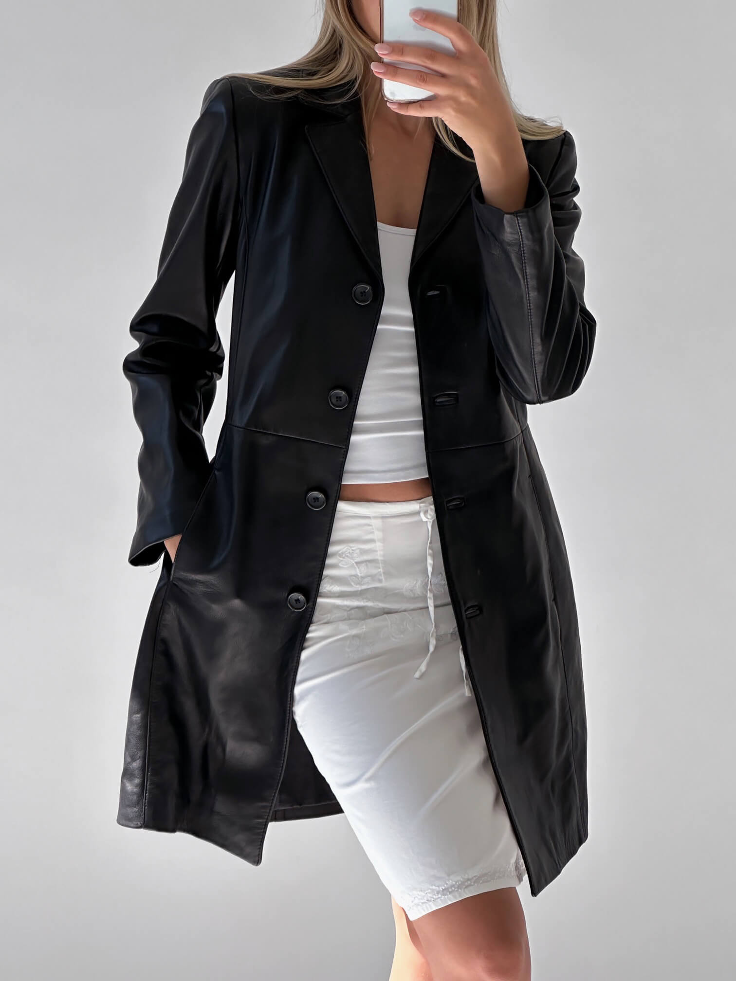 Vintage Long Leather Jacket | S