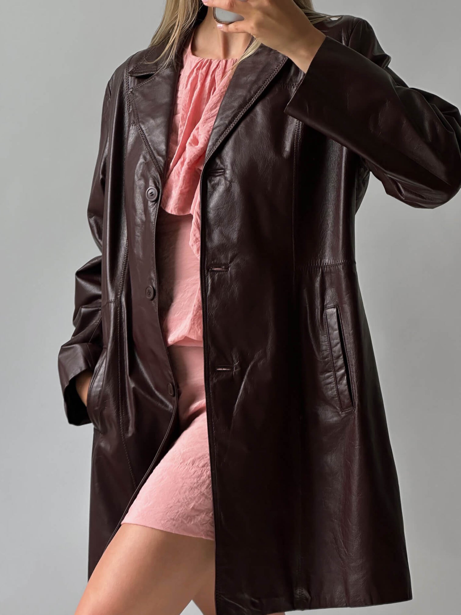Vintage Burgundy Long Leather Jacket | XS-L