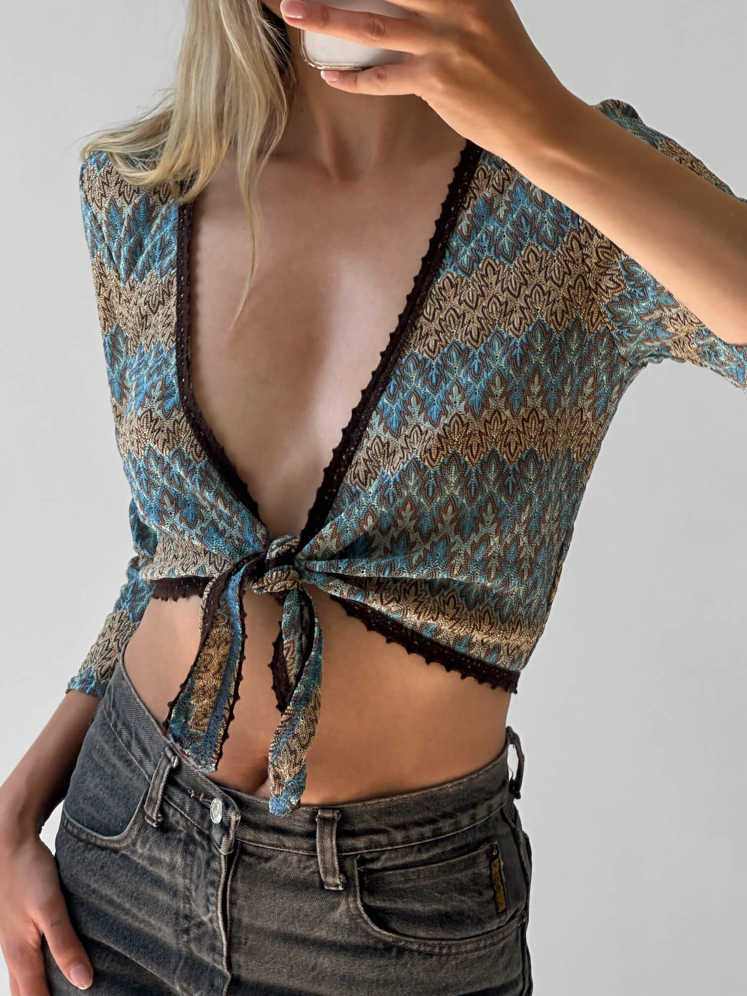 Vintage NINE WEST Crochet Tie Up Top | M