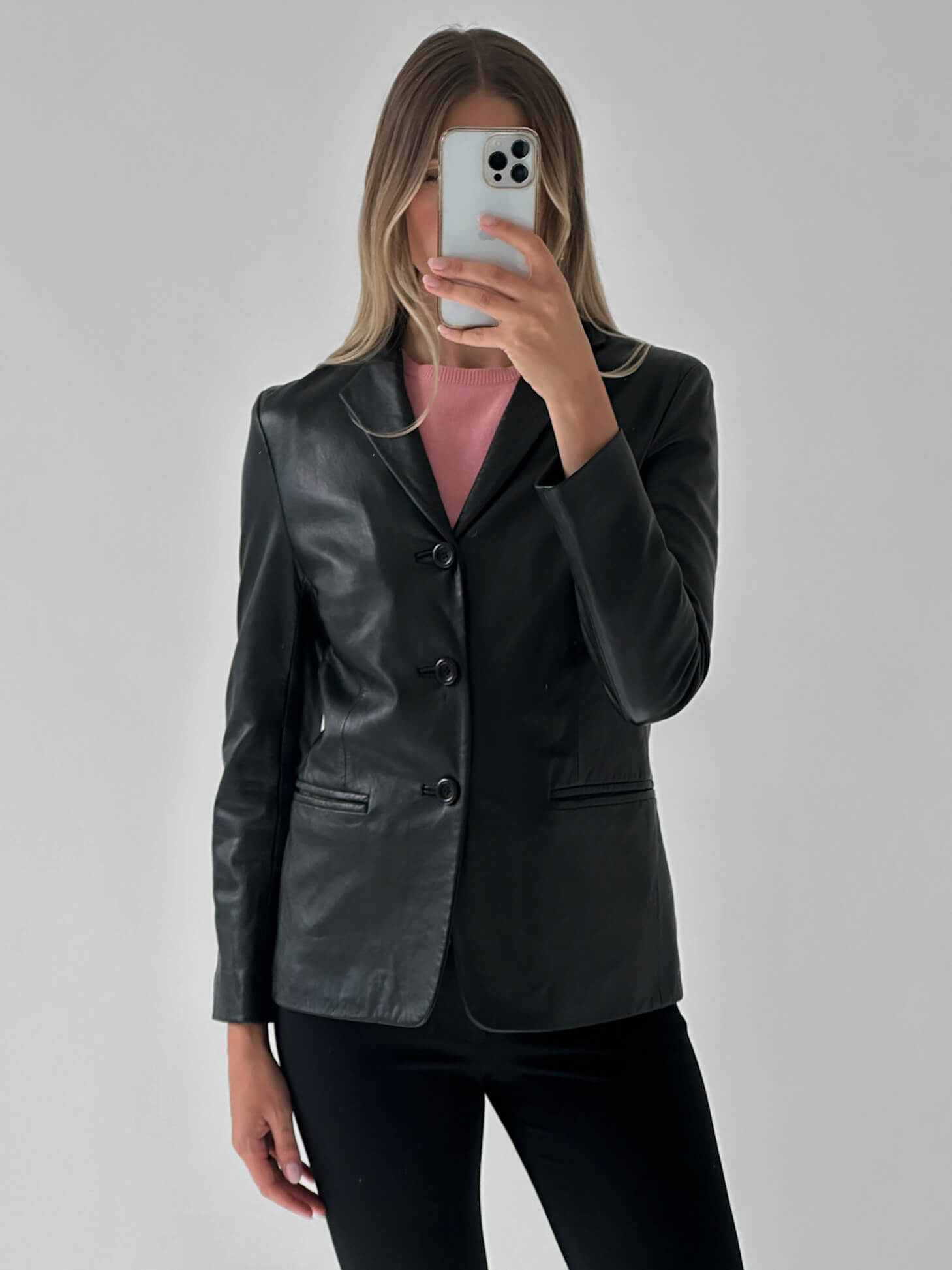 Vintage Slim Leather Blazer | XS