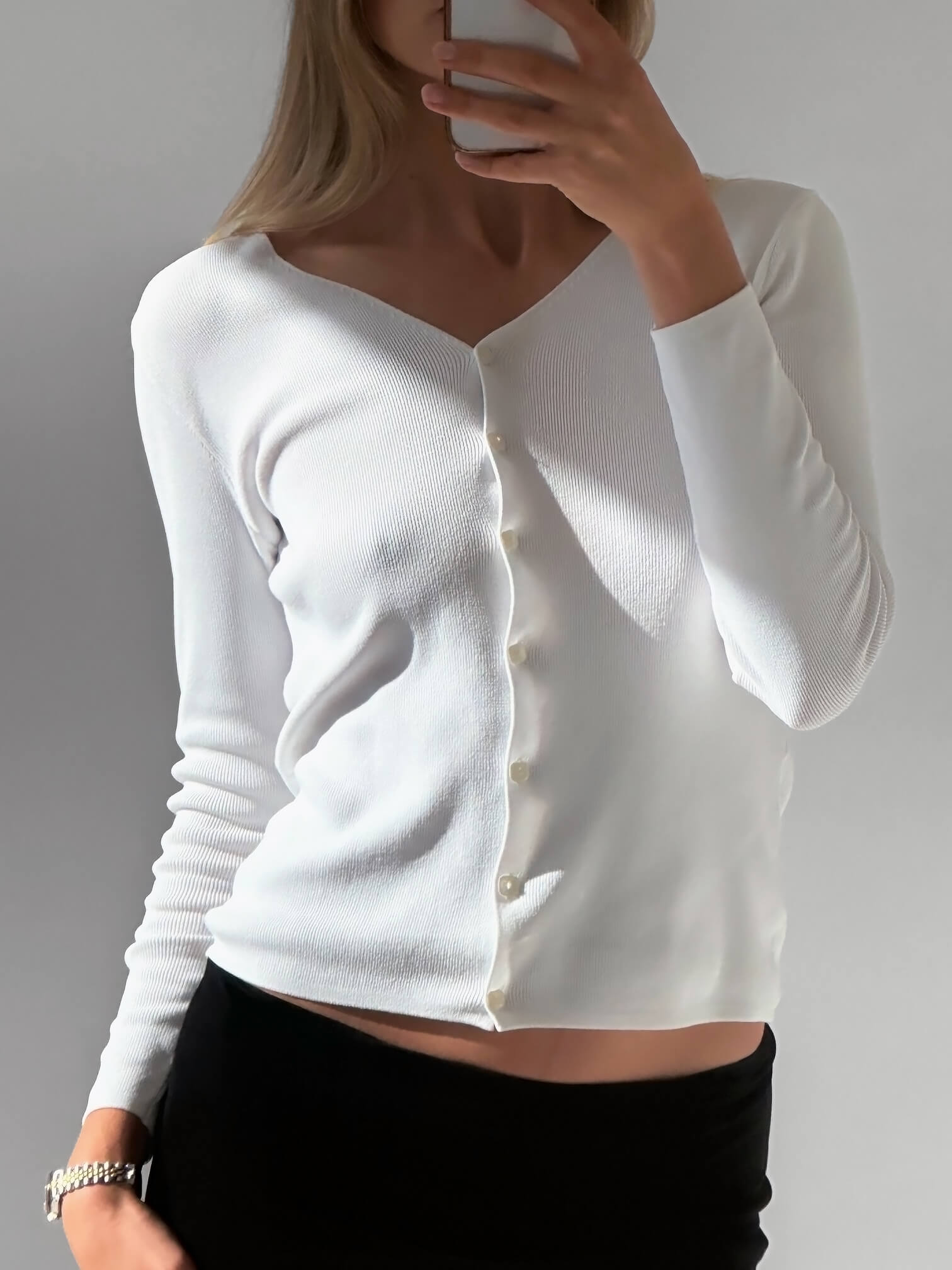 Vintage Ribbed White Cardigan | S/M