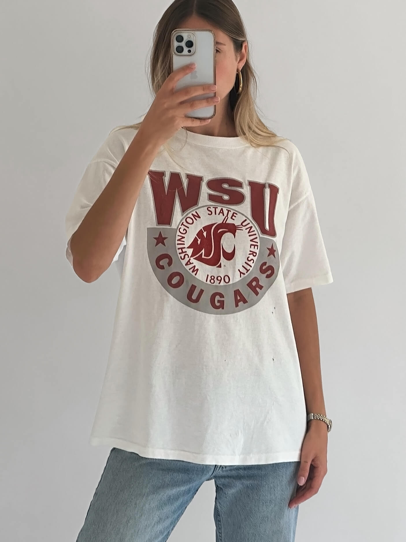 Vintage Washington State University Cougars Distressed Tee | L