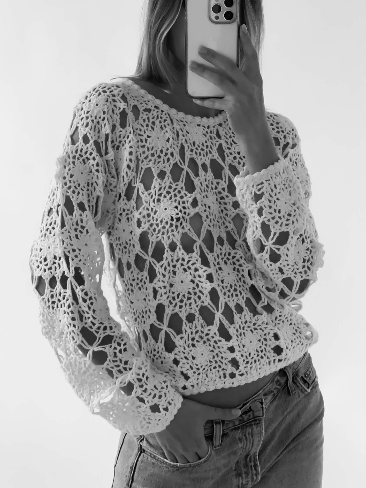 Vintage Floral Crochet Open Weave Knit | XS-M