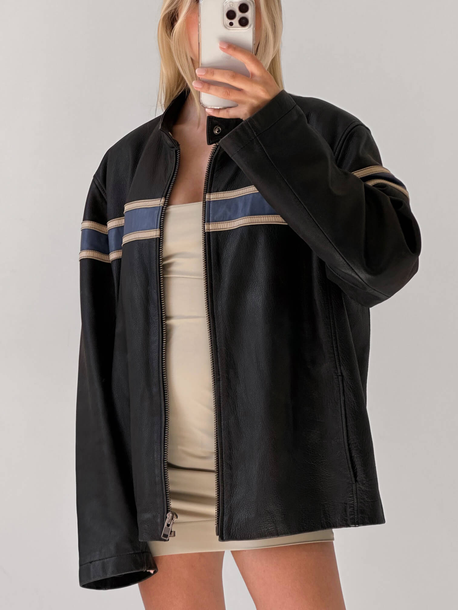 Vintage Ultra Oversized Striped Leather Jacket | XS-XXL