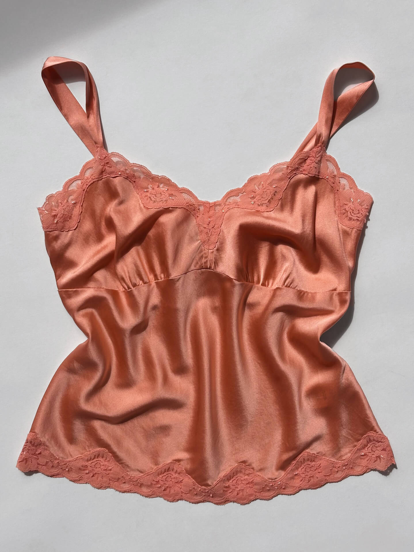 Vintage Peach Silk Charmeuse Beaded Camisole | M/L