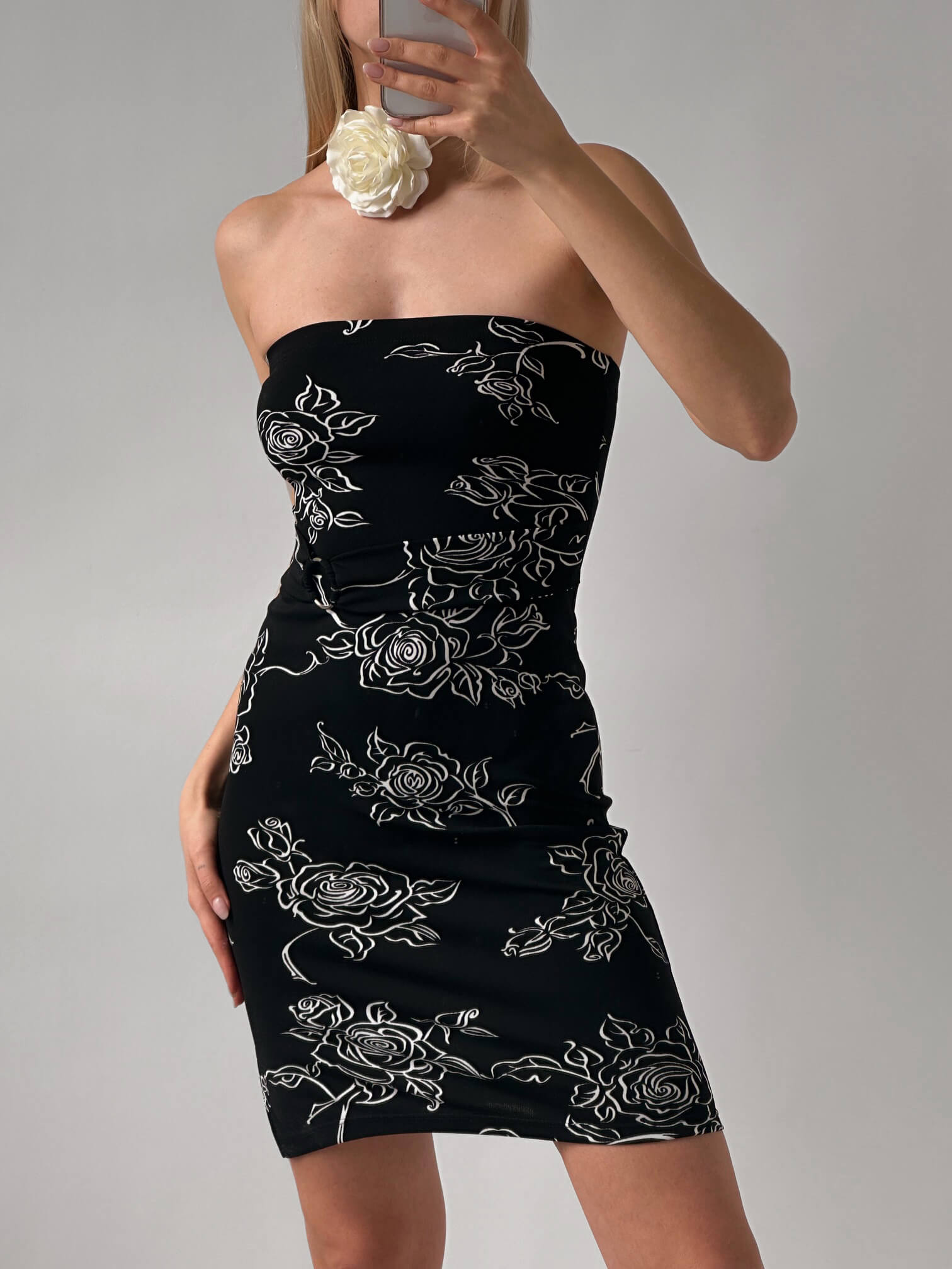 Vintage Strapless Rose Printed Dress | S