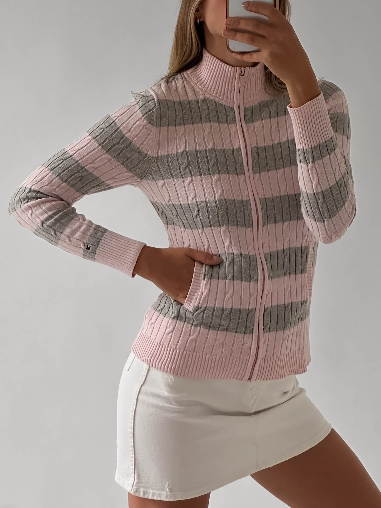 Y2K TOMMY HILFIGER Striped Cable Knit Sweater | S