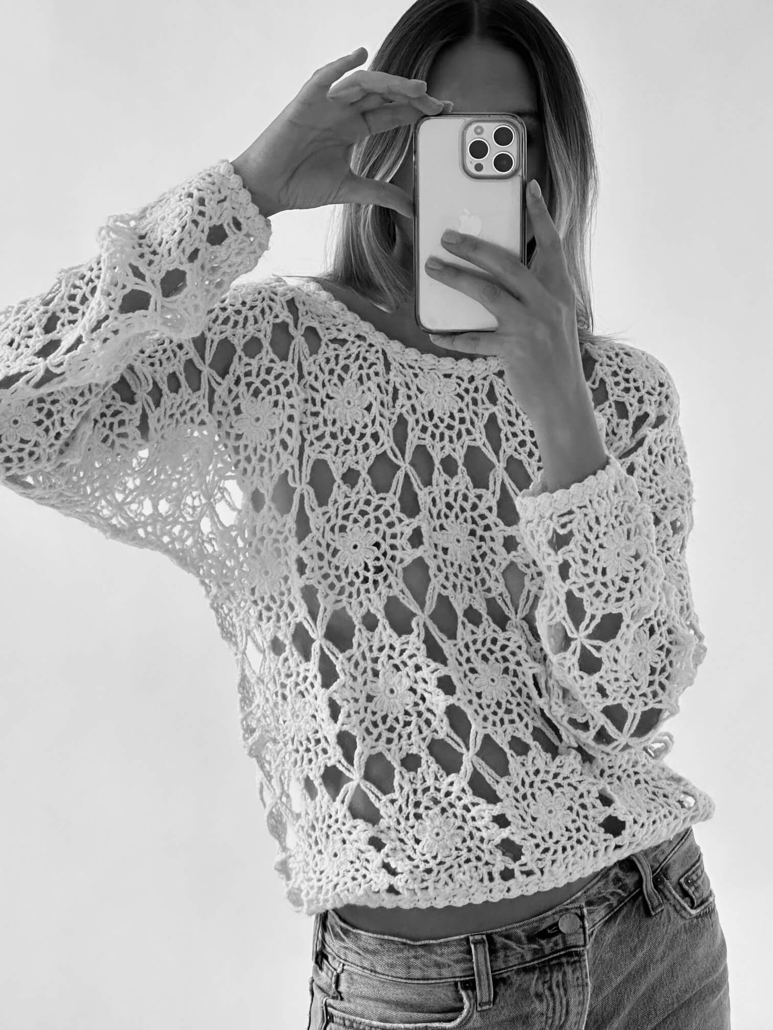 Vintage Floral Crochet Open Weave Knit | XS-M