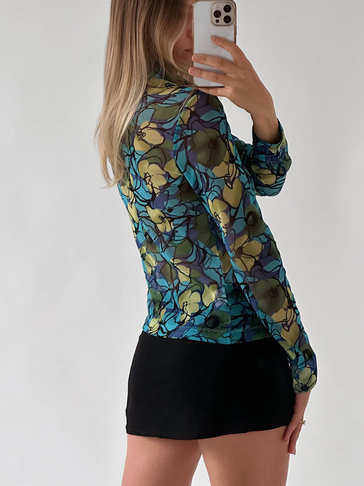 Vintage Floral Printed Mesh Top | M