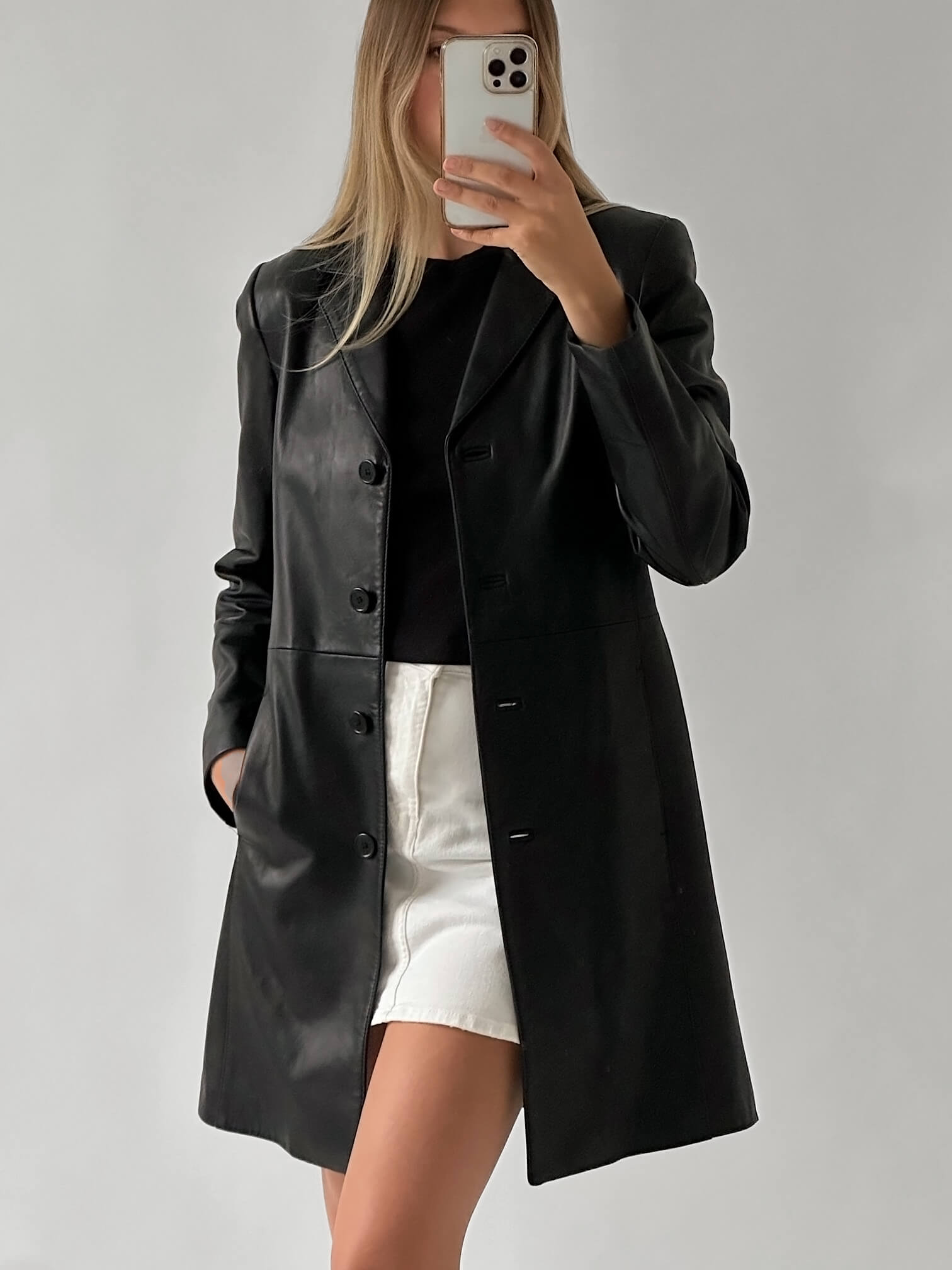 Vintage Long Leather Jacket | S