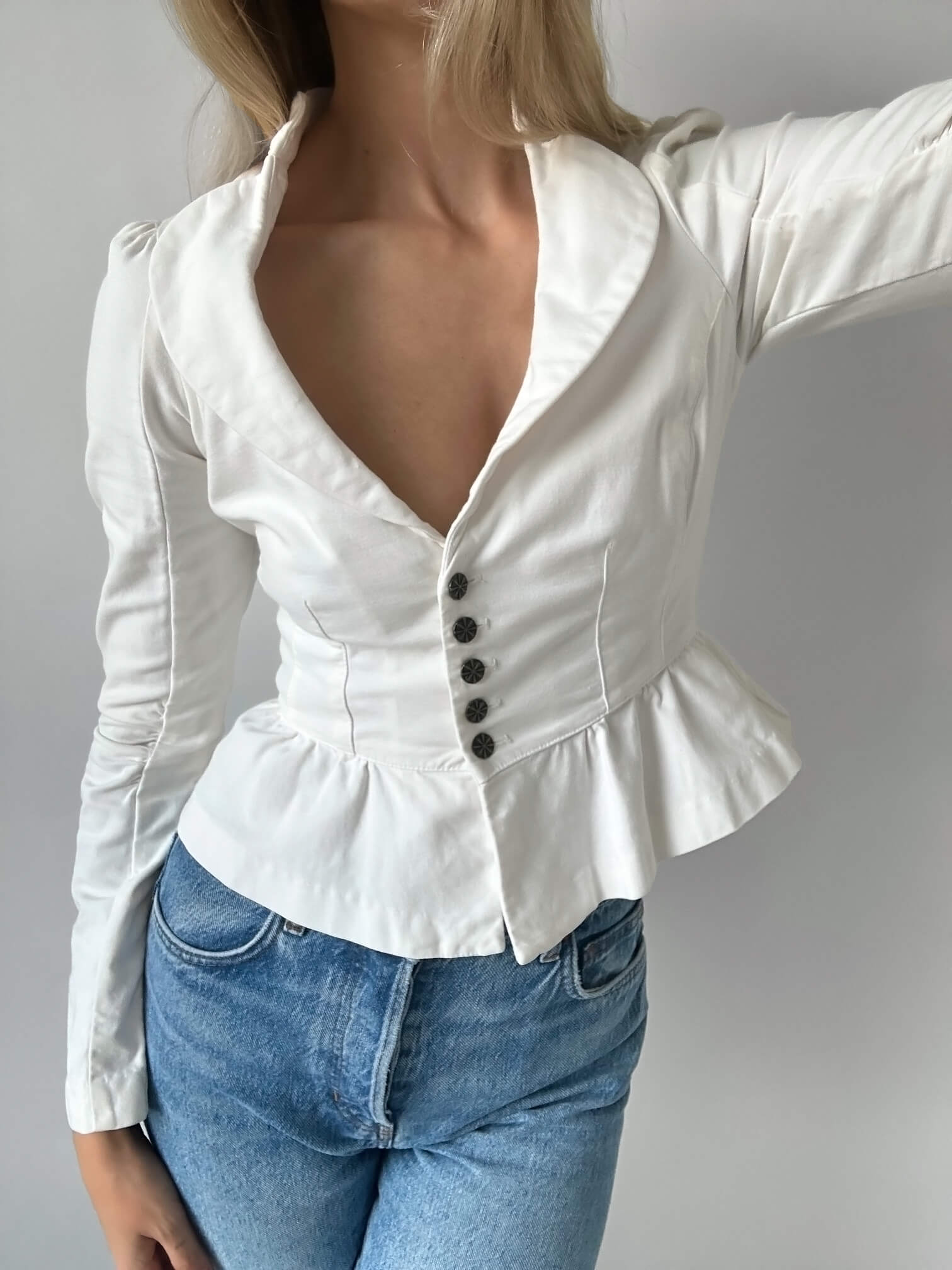 Vintage GUESS JEANS Cotton Ruffle Blazer | S