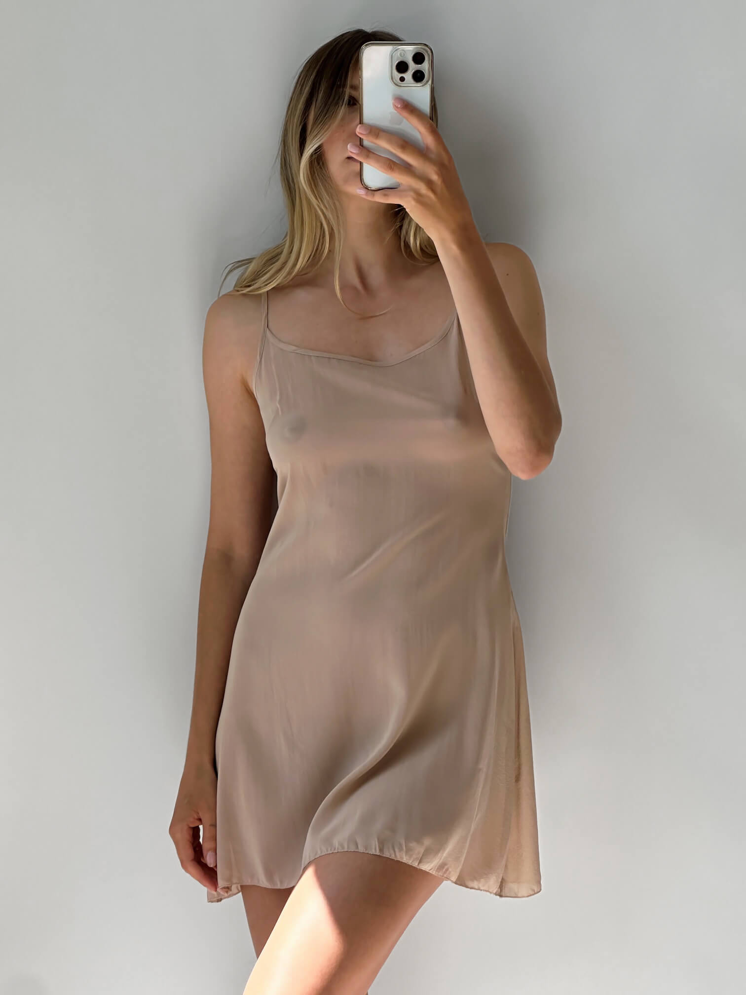 Vintage Blush Sheer Silk Slip Dress | M