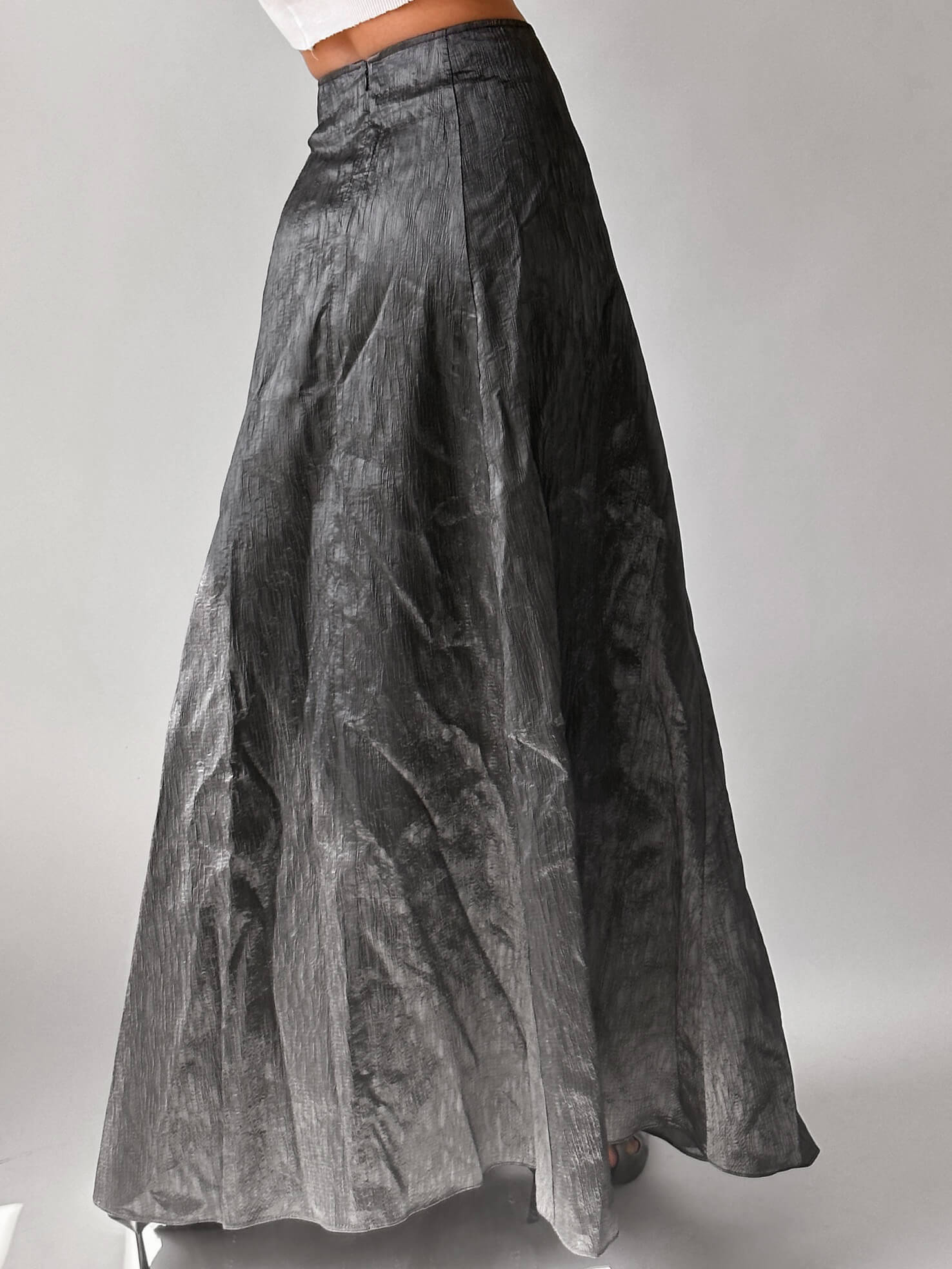 Vintage Joseph Ribkoff Crushed Silver Maxi Skirt | S