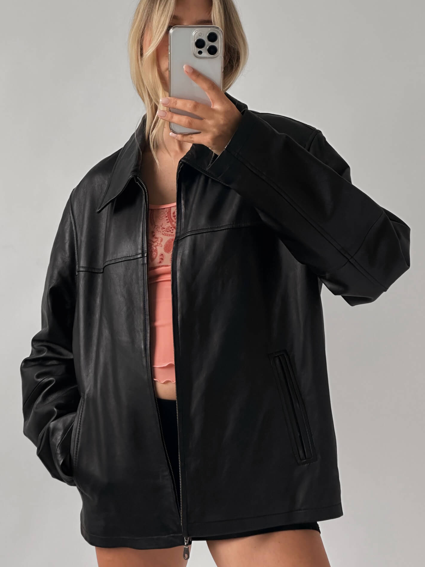 Vintage Classic Oversized Straight Fit Leather Jacket | XS-XL