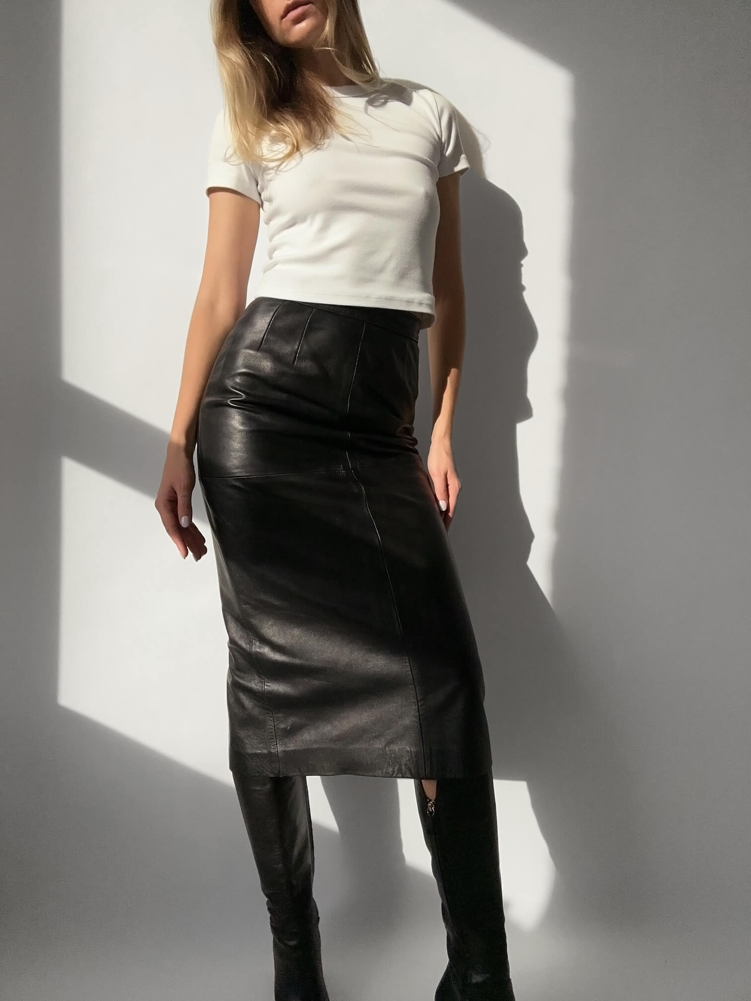 Vintage 90s Leather Pencil Skirt  | S