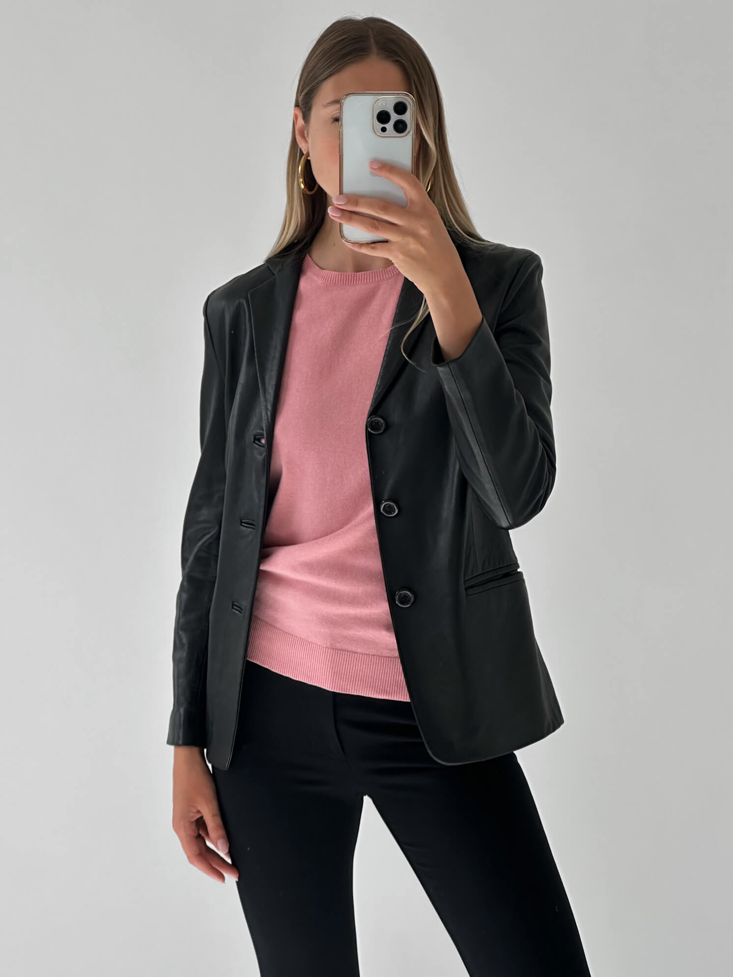 Vintage Slim Leather Blazer | XS