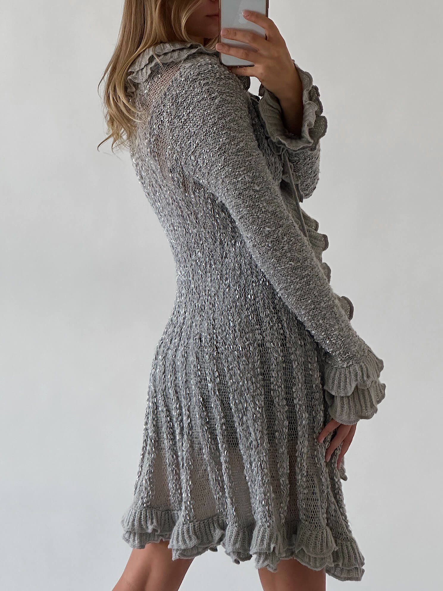 Vintage Boucle Knit Ruffle Cardigan | XS/S