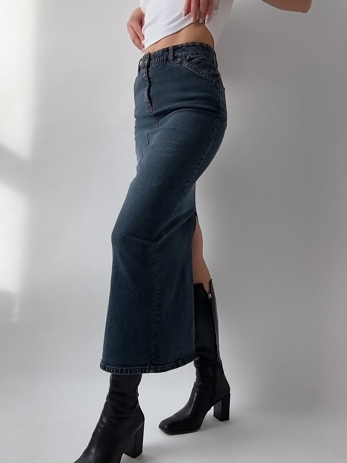 Vintage CONTRAST JEANS Maxi Denim Skirt | XS/4