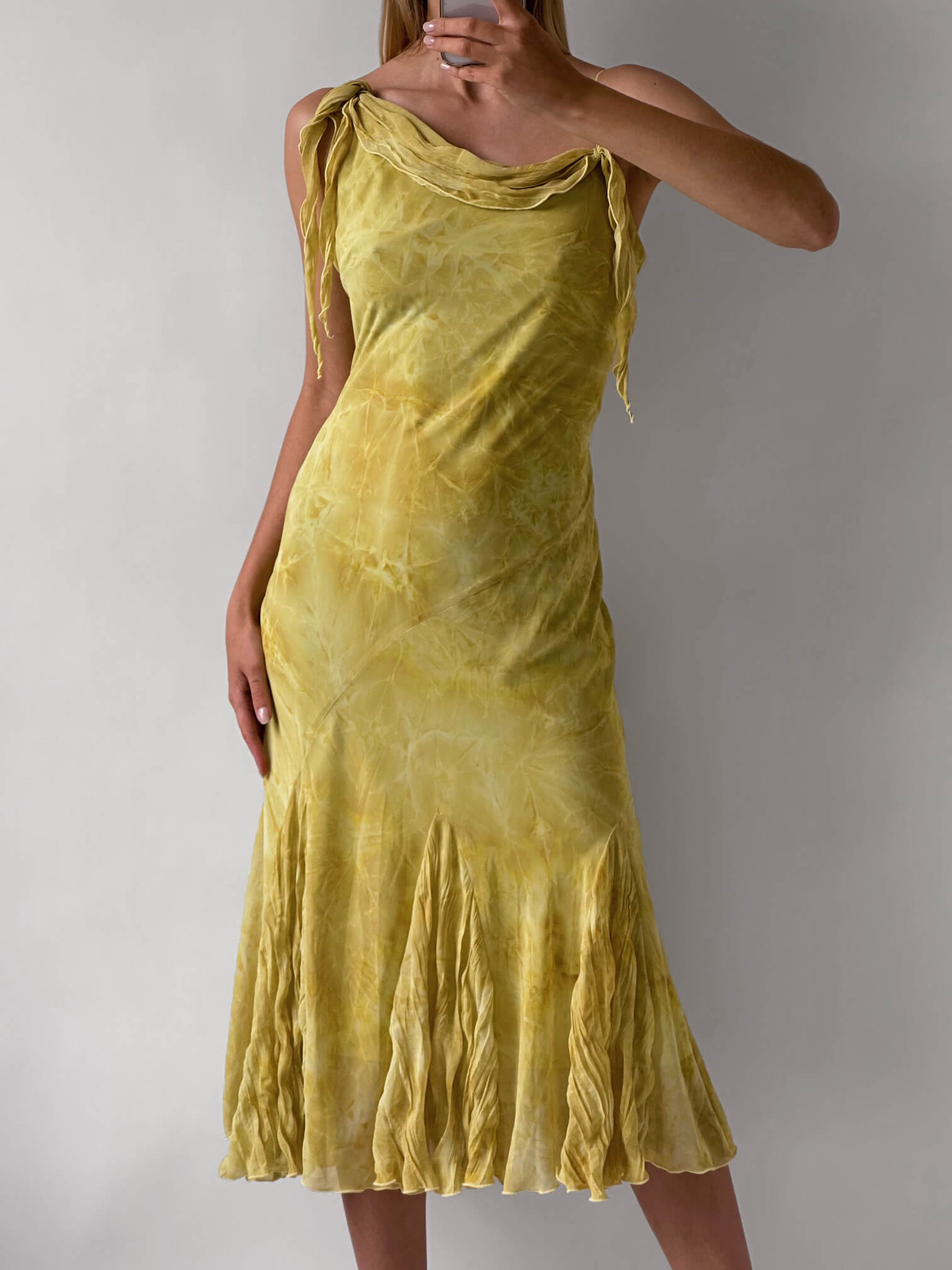 Vintage Lemon Tie Dye Midi Dress | L/10-12