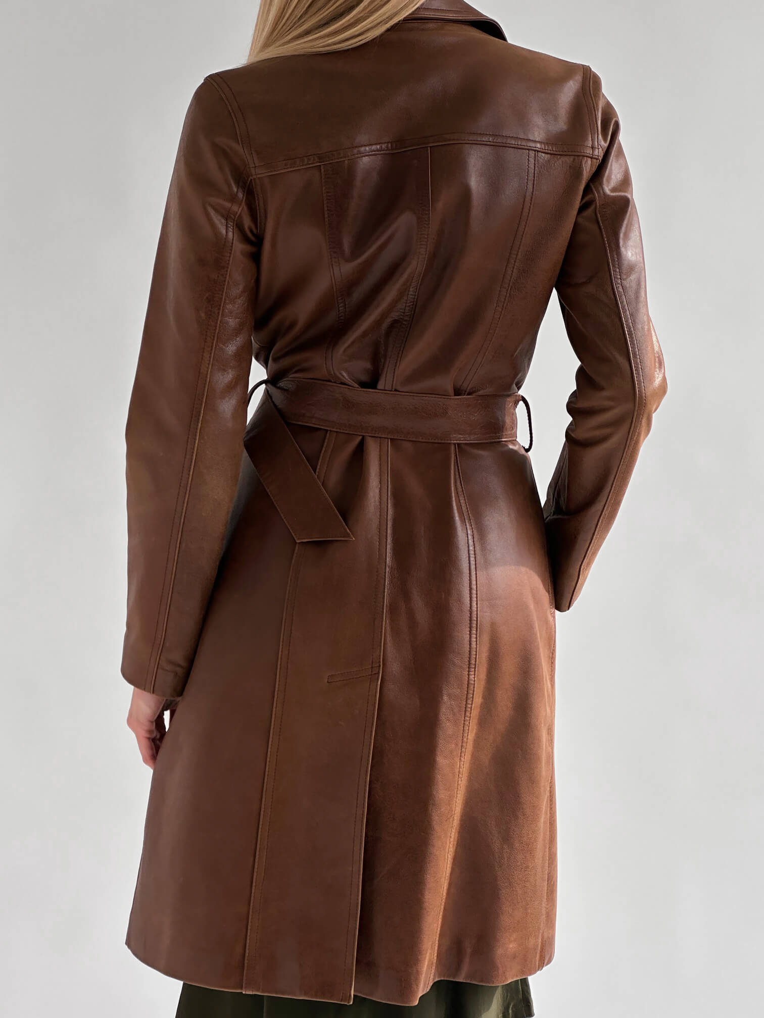 Vintage Long Patina Leather Trench Jacket | XS/S