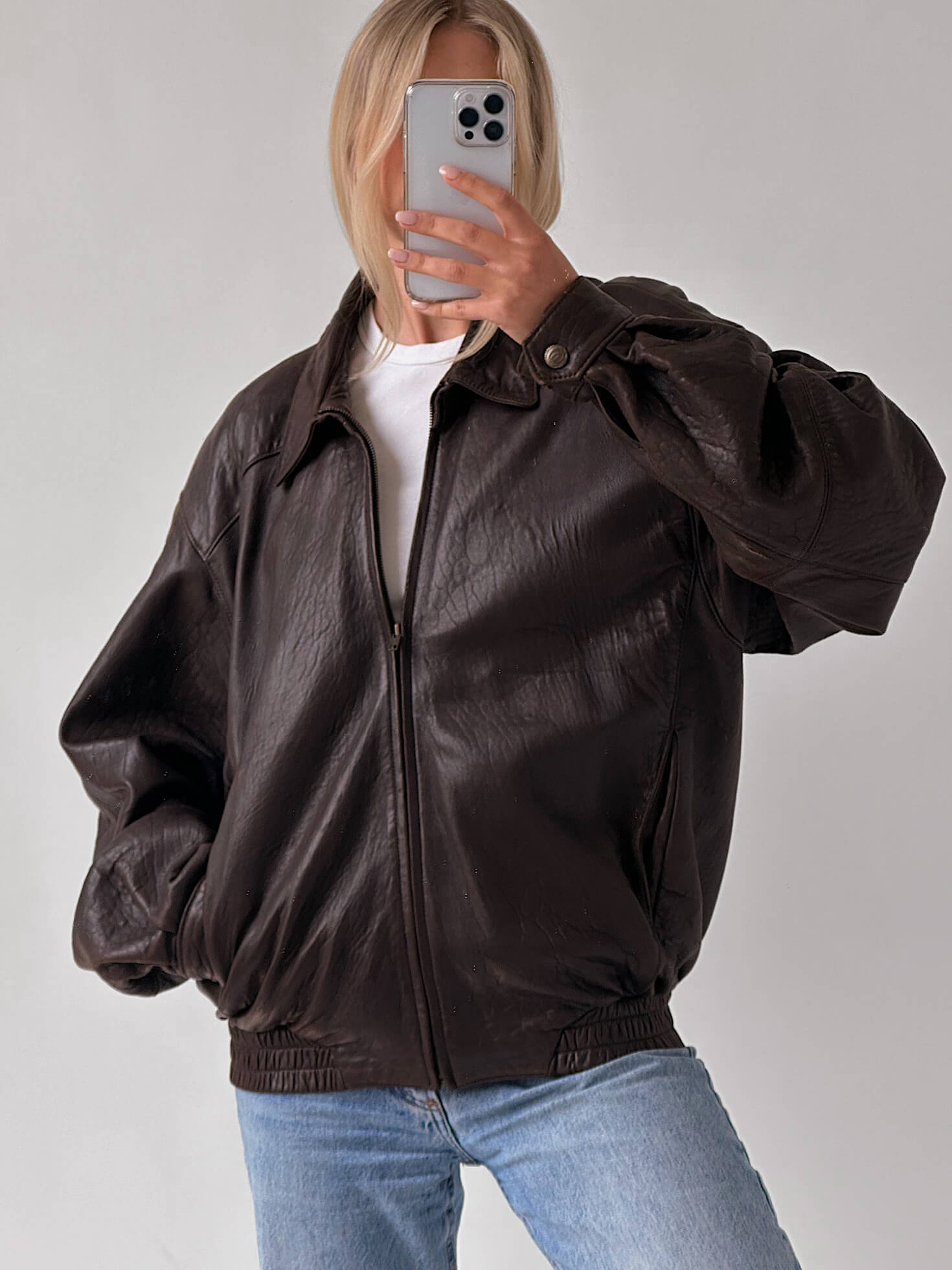 Vintage Oversized Pebbled Chocolate Leather Bomber Jacket  | XS-L
