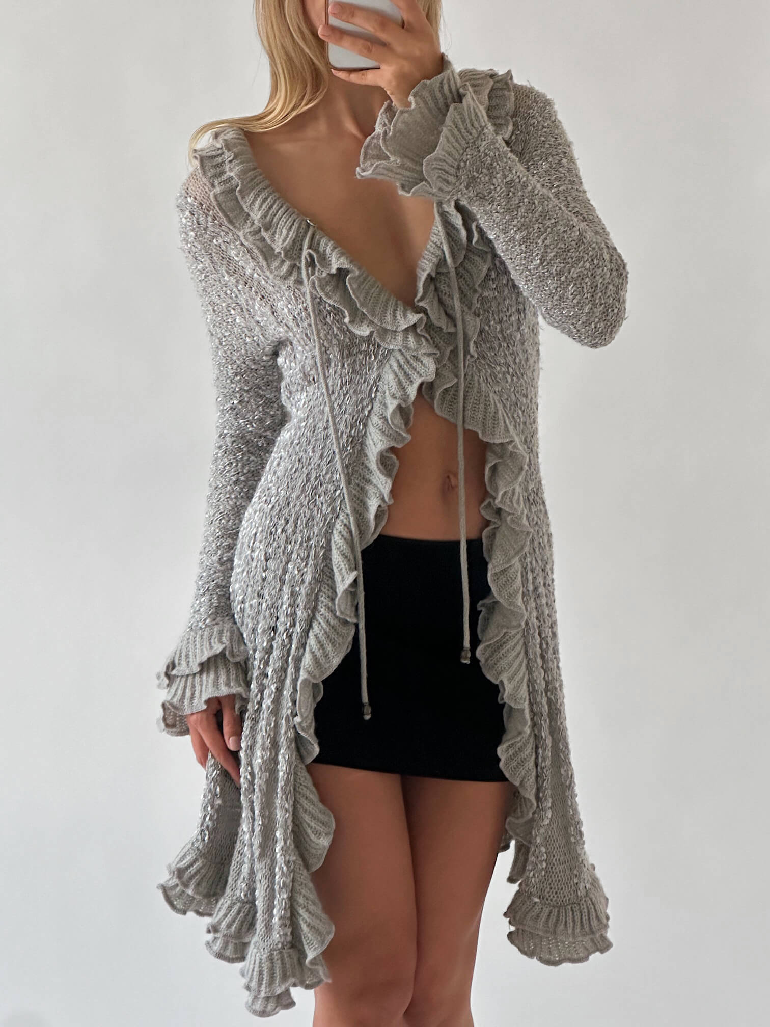 Vintage Boucle Knit Ruffle Cardigan | XS/S