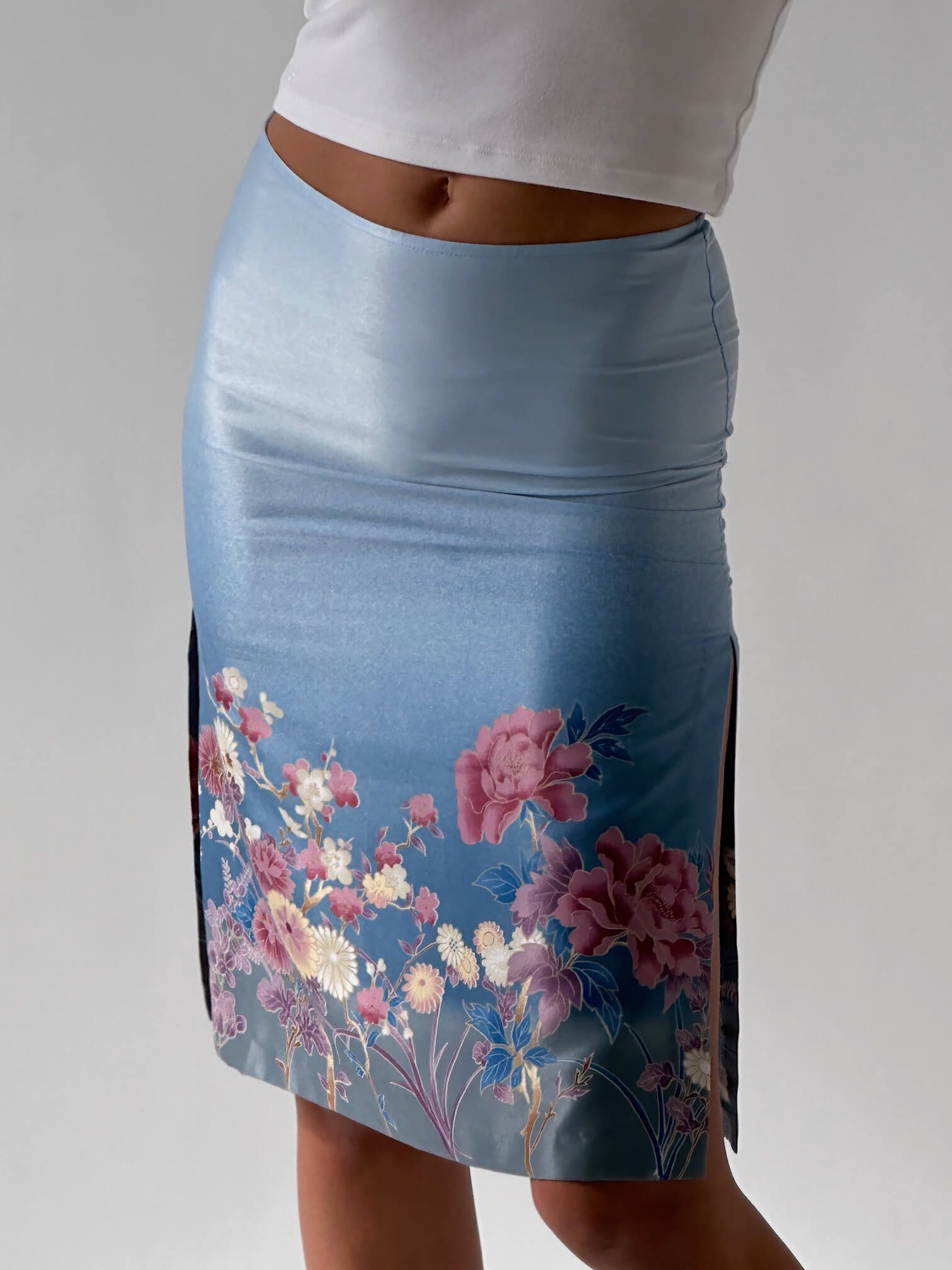 Vintage SISLEY Blossom Satin Skirt | XS