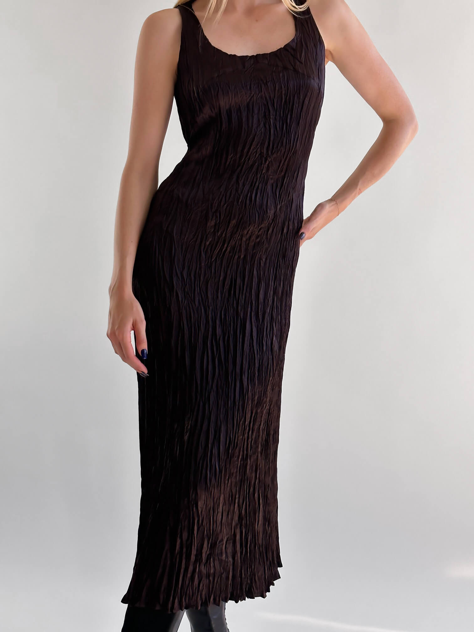 Vintage CALVIN KLEIN Silk Plisse Pleated Dress | M/10