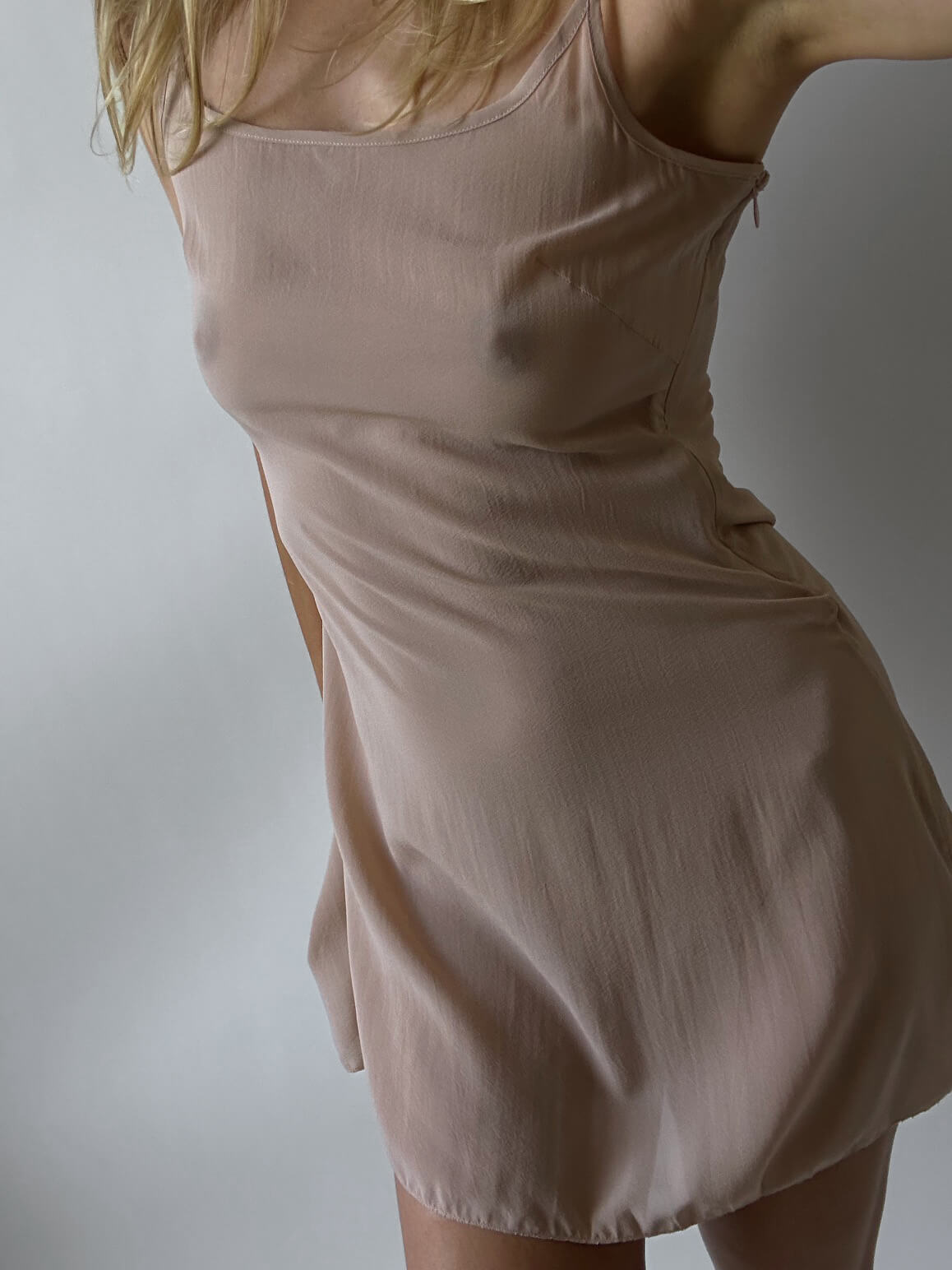 Vintage Blush Sheer Silk Slip Dress | M