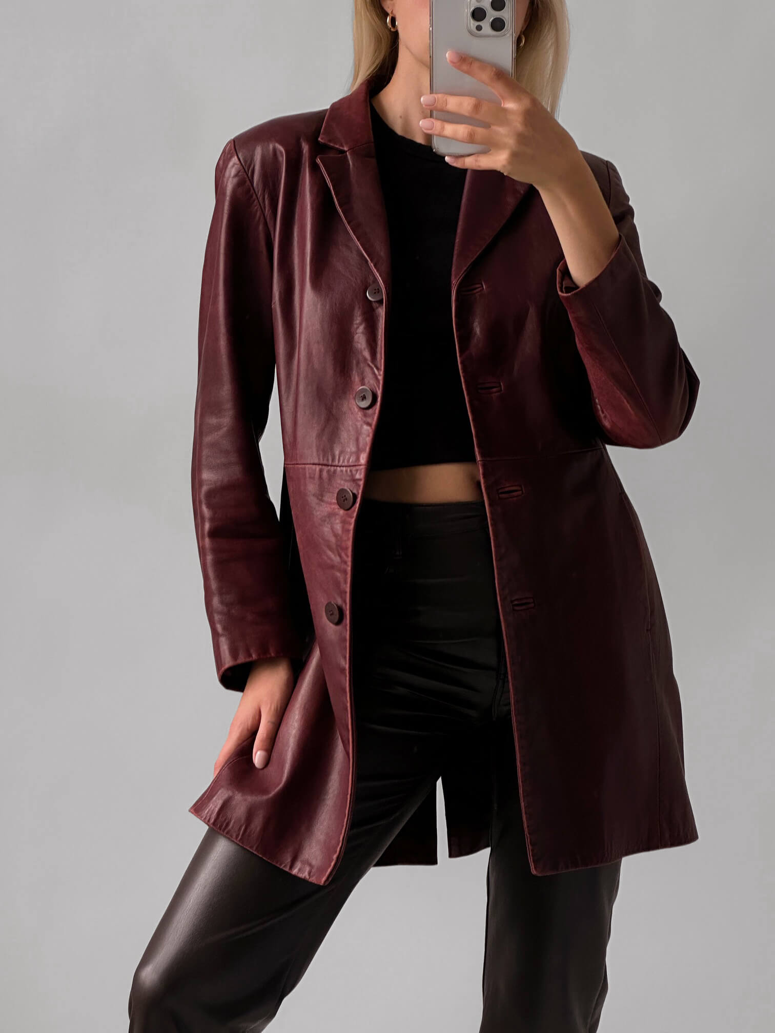 Vintage Burgundy Patina Long Leather Jacket | XS-M