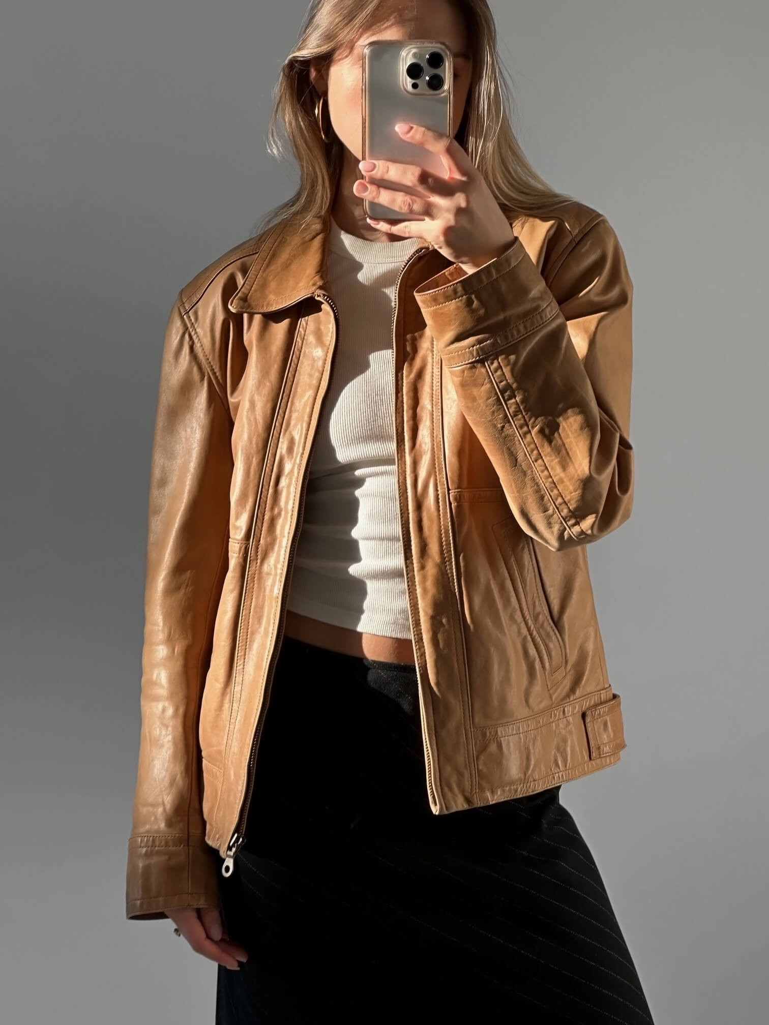 Vintage Oversized Tan Leather Jacket | XS-M