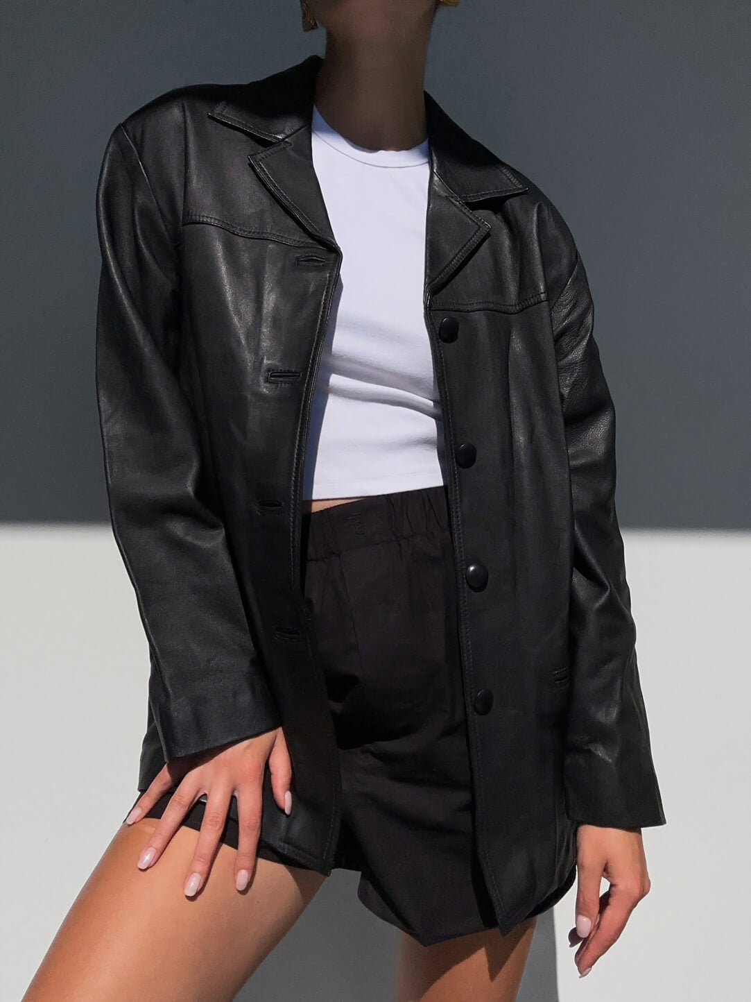 Vintage Straight Fit Midi Leather Jacket | XS-L