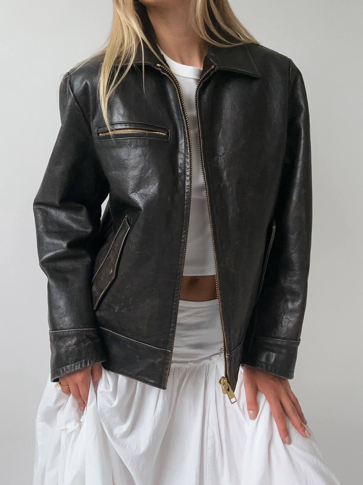 Vintage GAP Straight Fit Patina Leather Jacket | XS-M Vintage GAP Straight Fit Patina Leather Jacket | XS-M