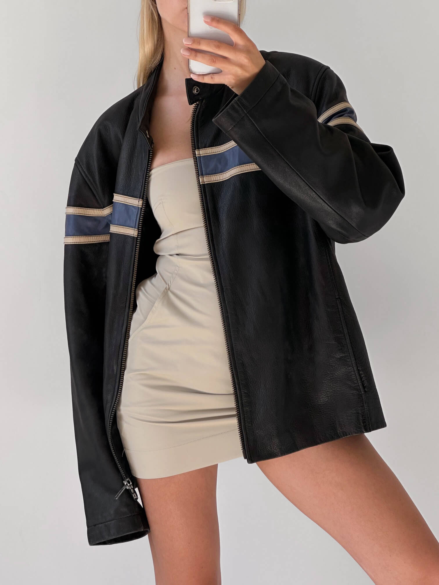 Vintage Ultra Oversized Striped Leather Jacket | XS-XXL